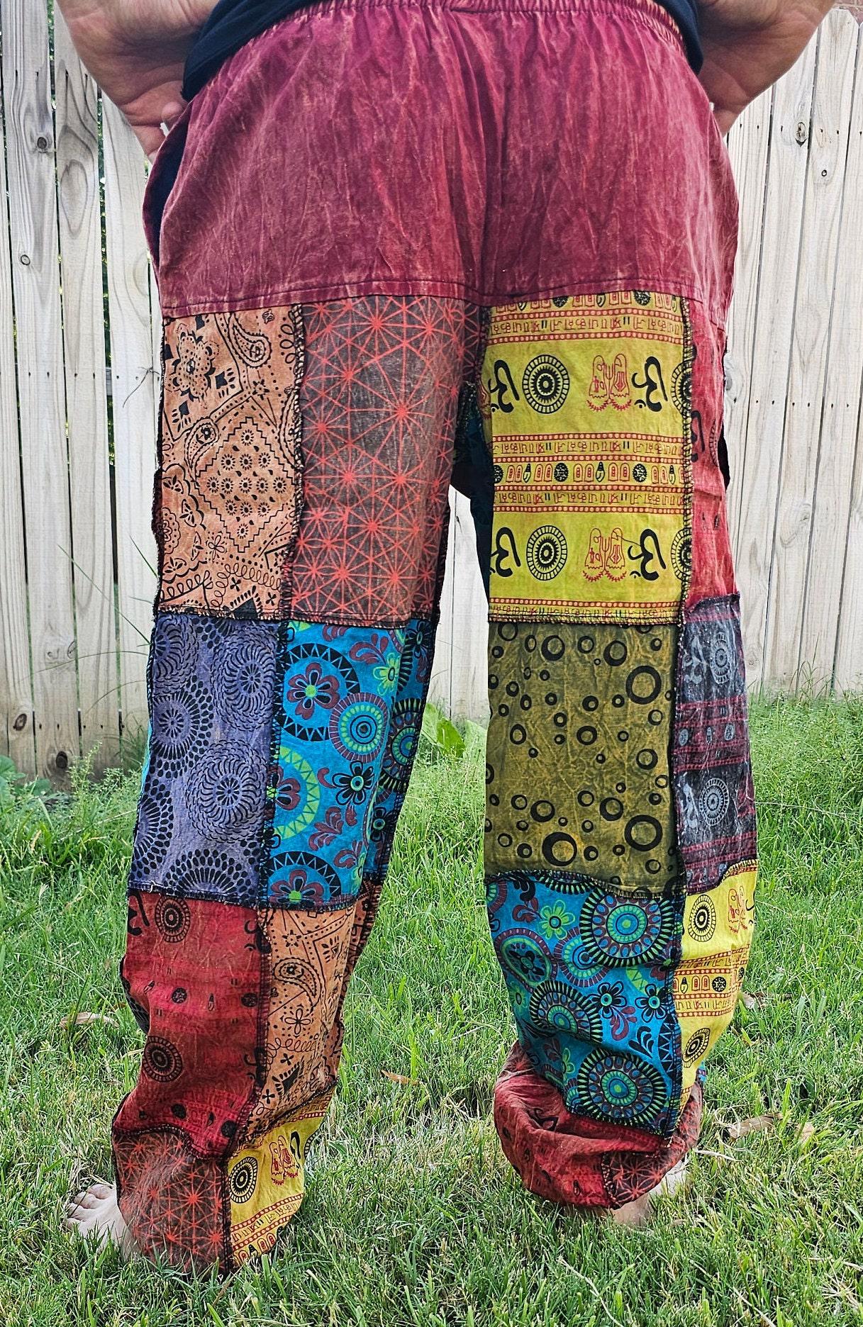 Namaste fashionable unisex multicolor handmade hippie patchwork non acidic dyed cotton boho comfy festival stonewashed yoga pants trouser