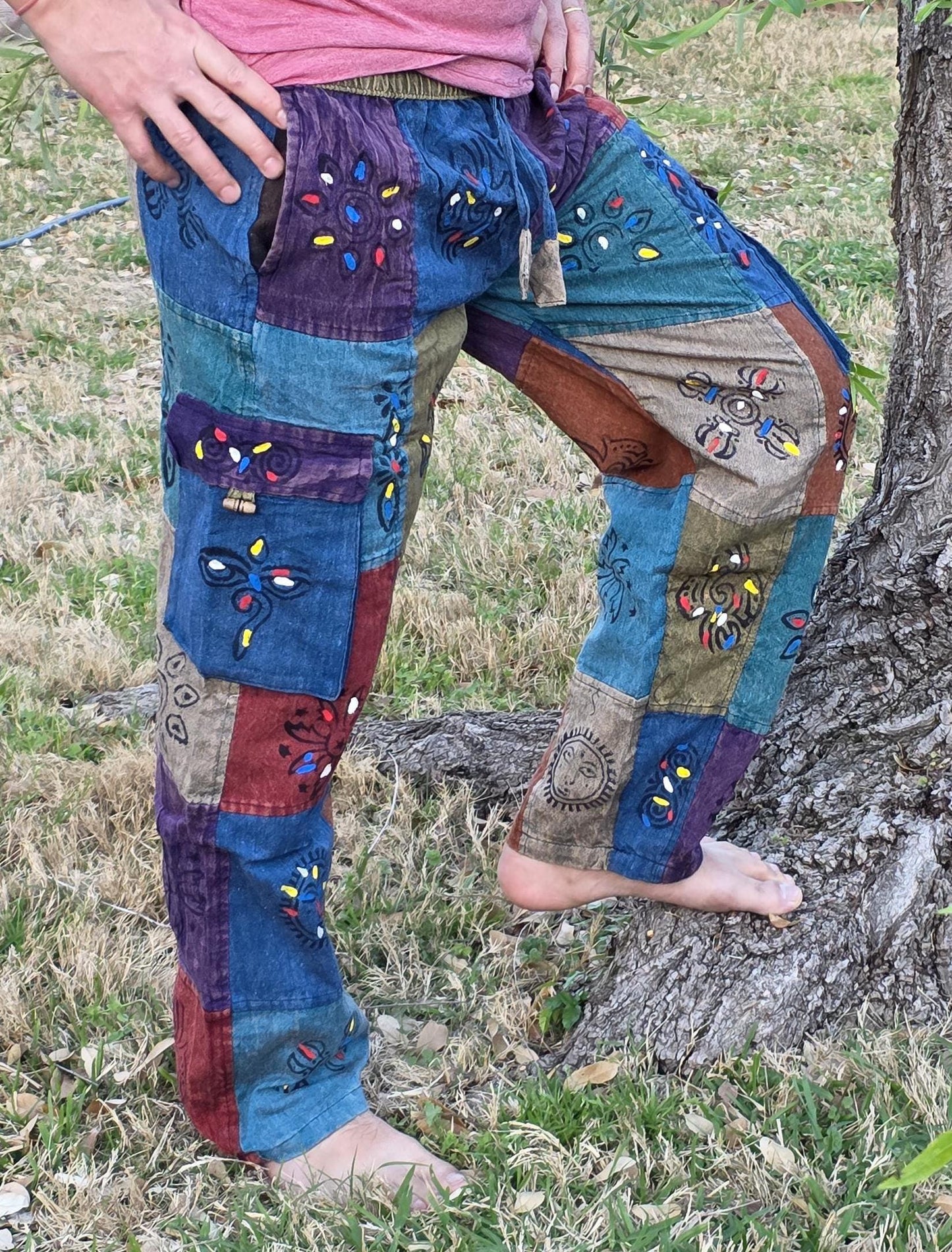 Namaste fashionable unisex multicolor stonewashed handmade hippie patchwork durable non acidic hippie cotton trouser