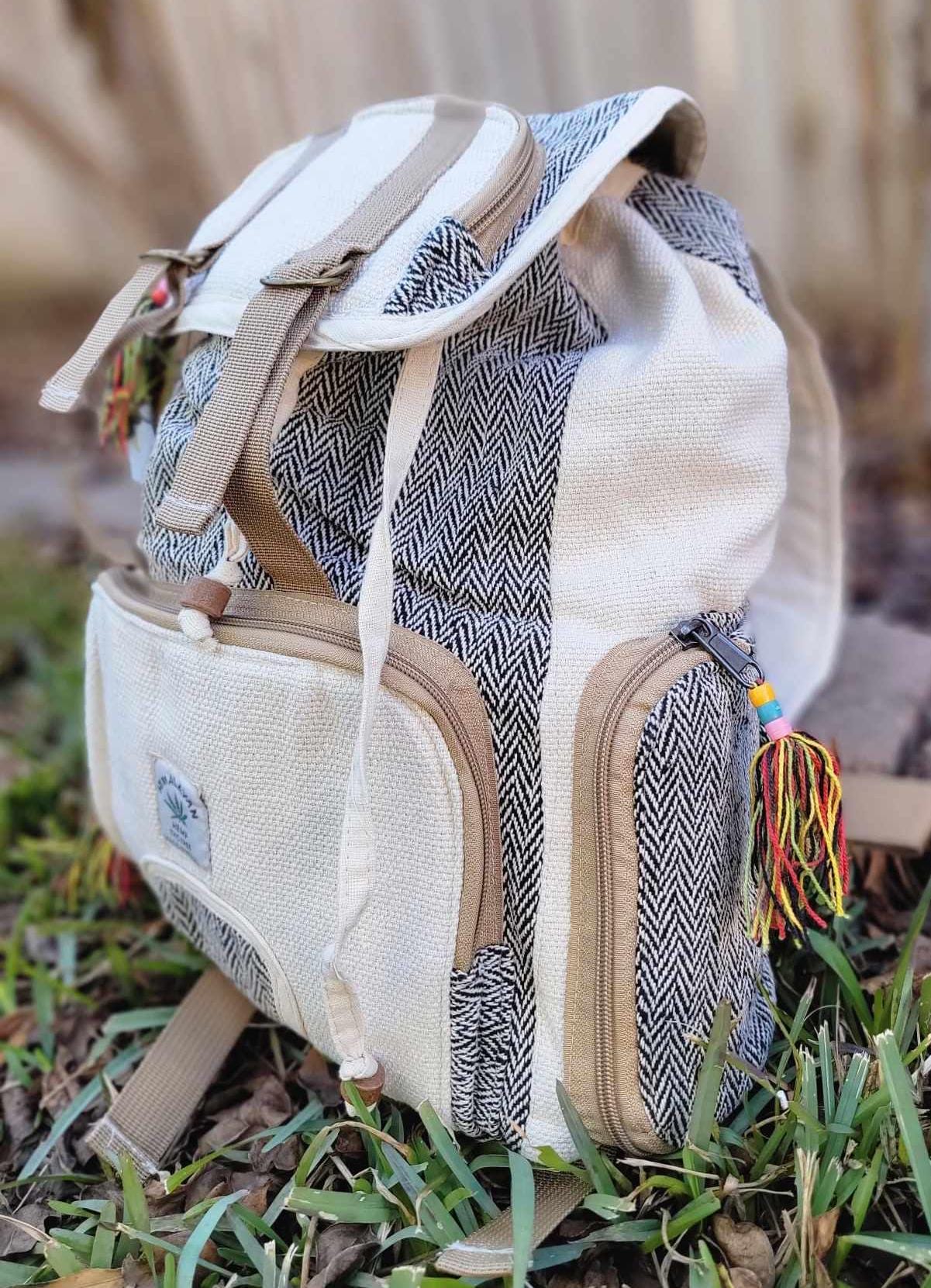 Namaste fashionable unisex natural gheri handmade organic vegan eco-friendly backpack.
