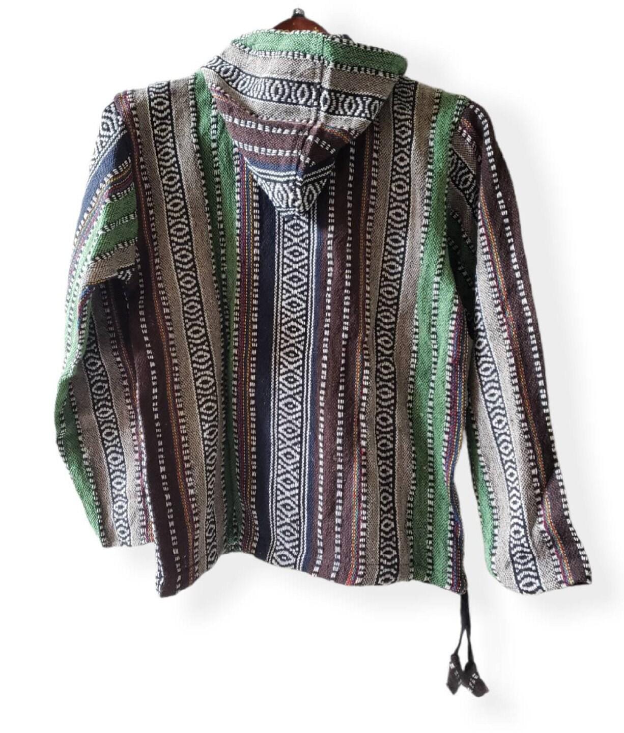 Namaste blue/green hippie unisex puncho retro multicolored baja nepalese pullover limited edition handmade fashionable gheri warm pullover