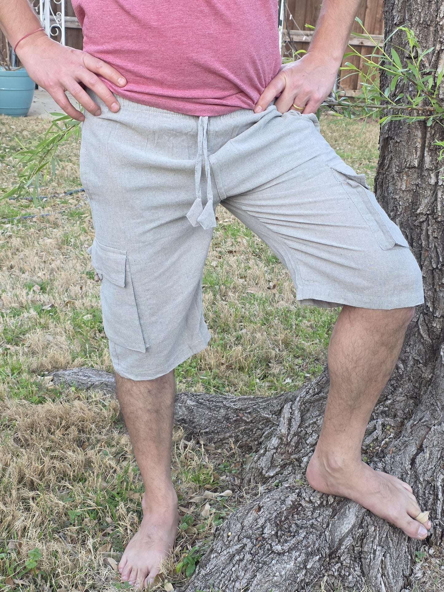 Bohemian handmade cotton unisex elastic quarter pants cargo shorts
