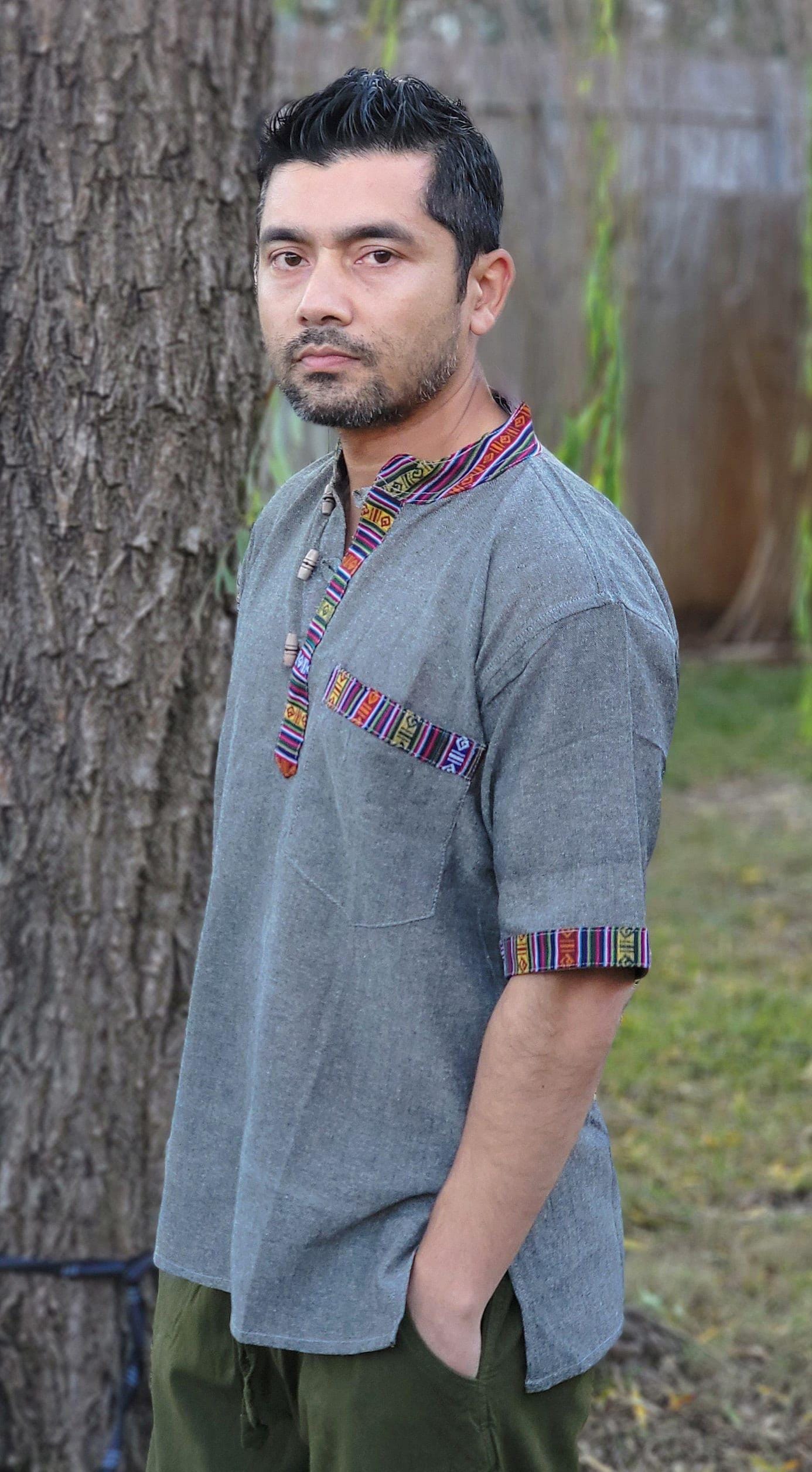 Namaste holiday unisex plain handmade nepalese 100% cotton with border gheri organic top/kurta rn