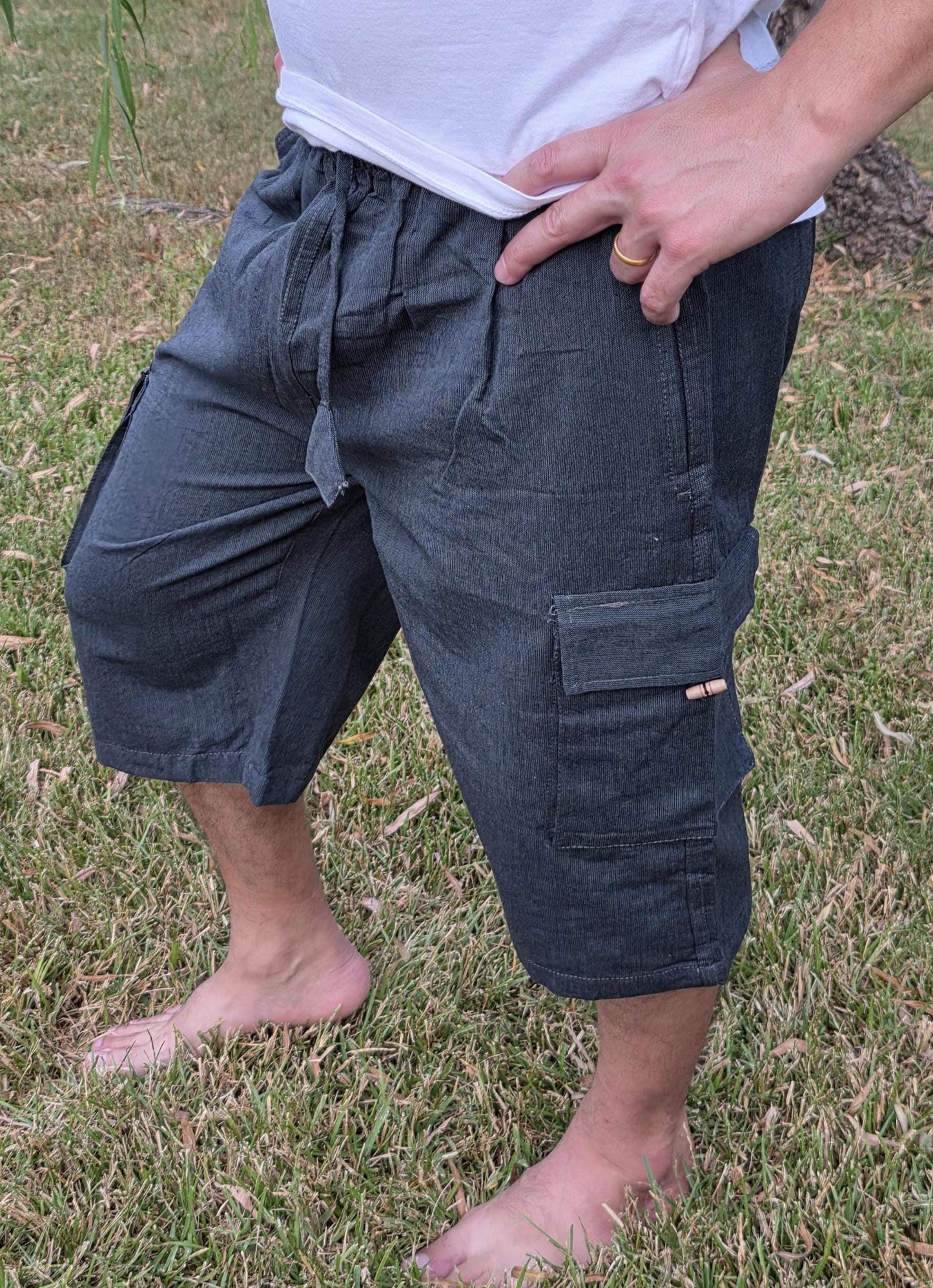 Bohemian handmade cotton unisex elastic quarter pants cargo shorts