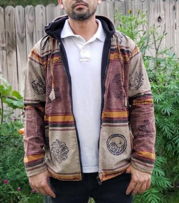 Namaste printed fashionable unisex multicolor fleece lined cotton hoodie handmade double layered jacket