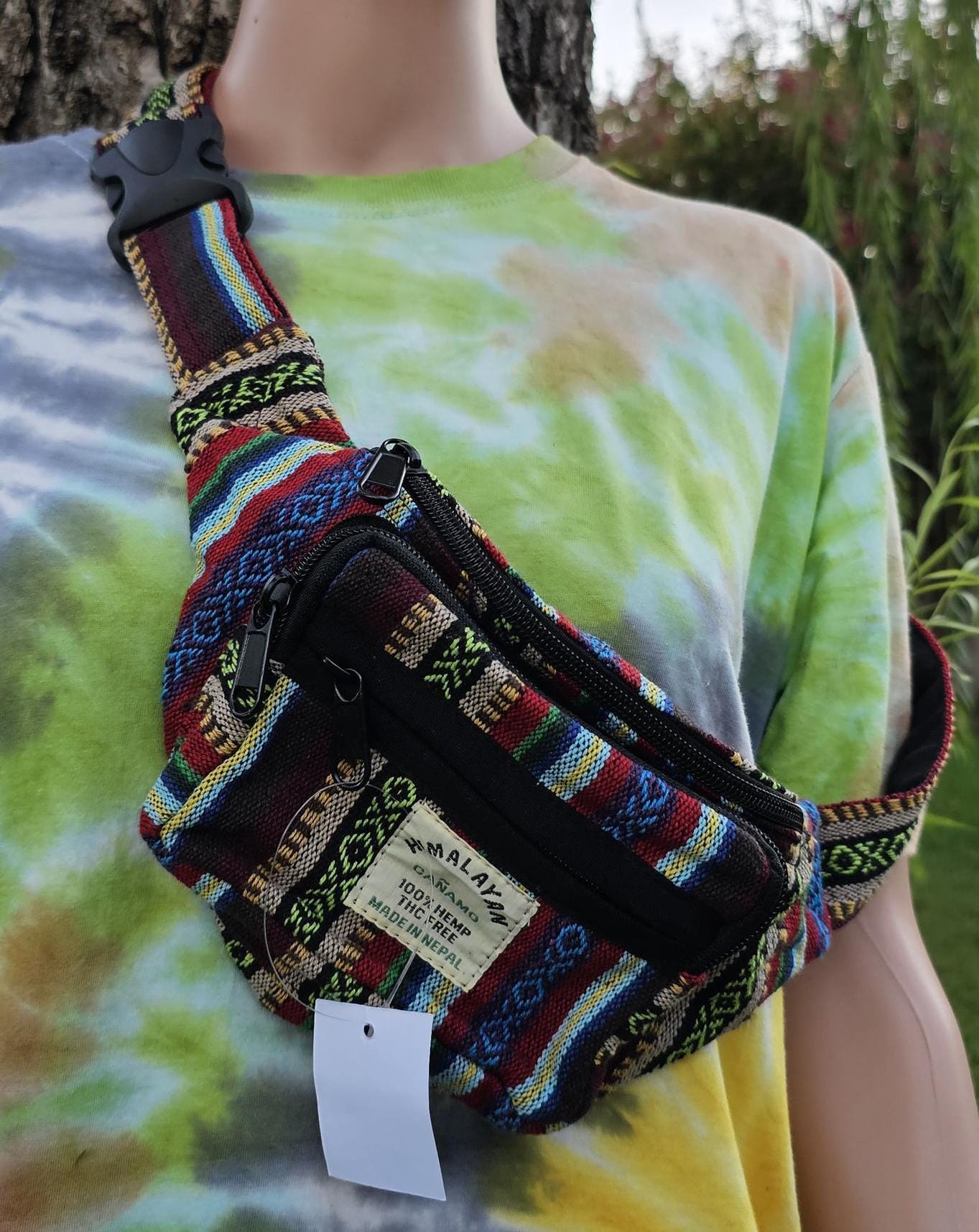 Namaste handmade unisex colorful fashionable unique organic hemp bag/fanny pack/bum bag/money bag/passport bag