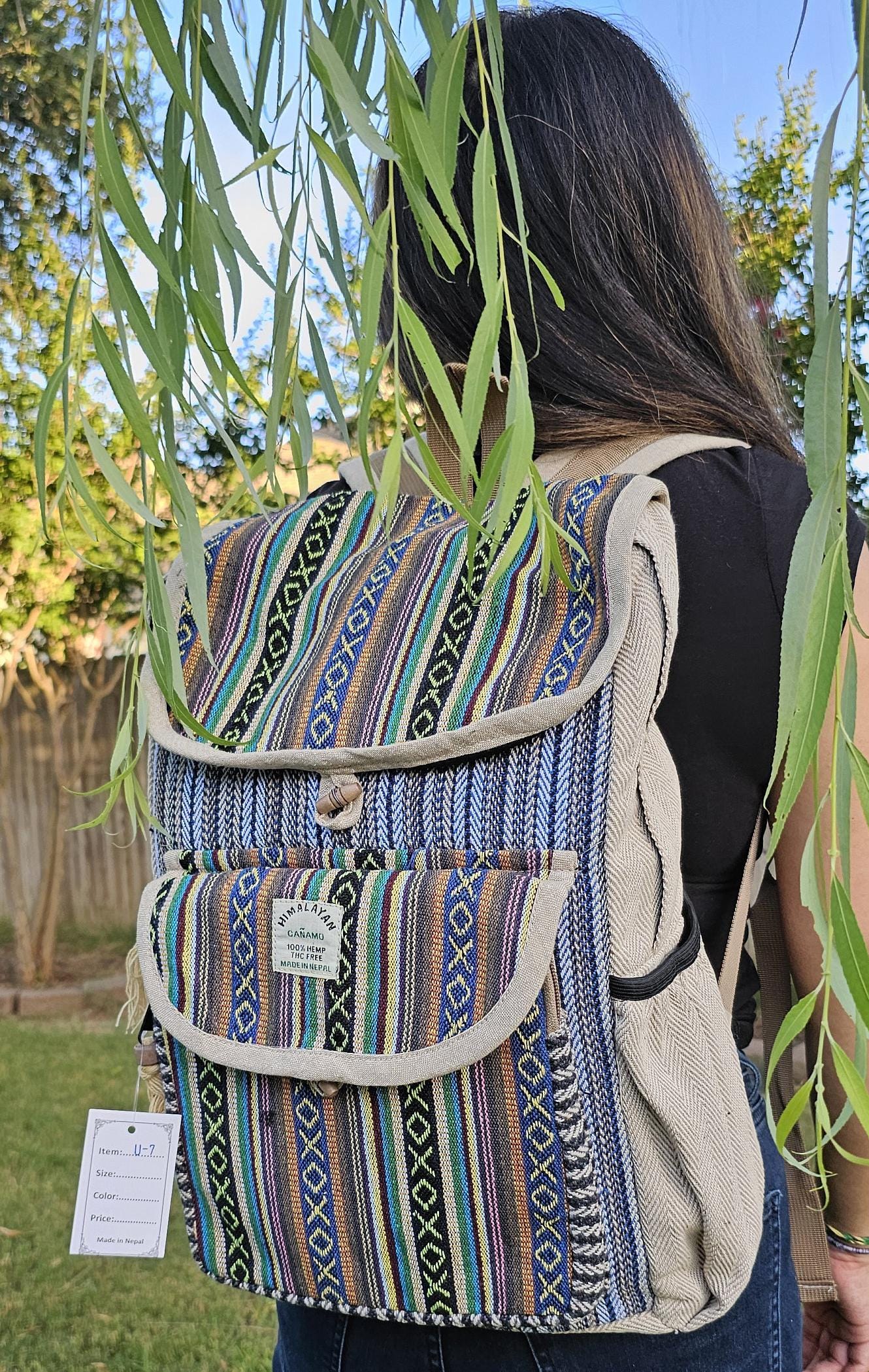 Namaste hemp large rectangular handmade unisex organic backpack