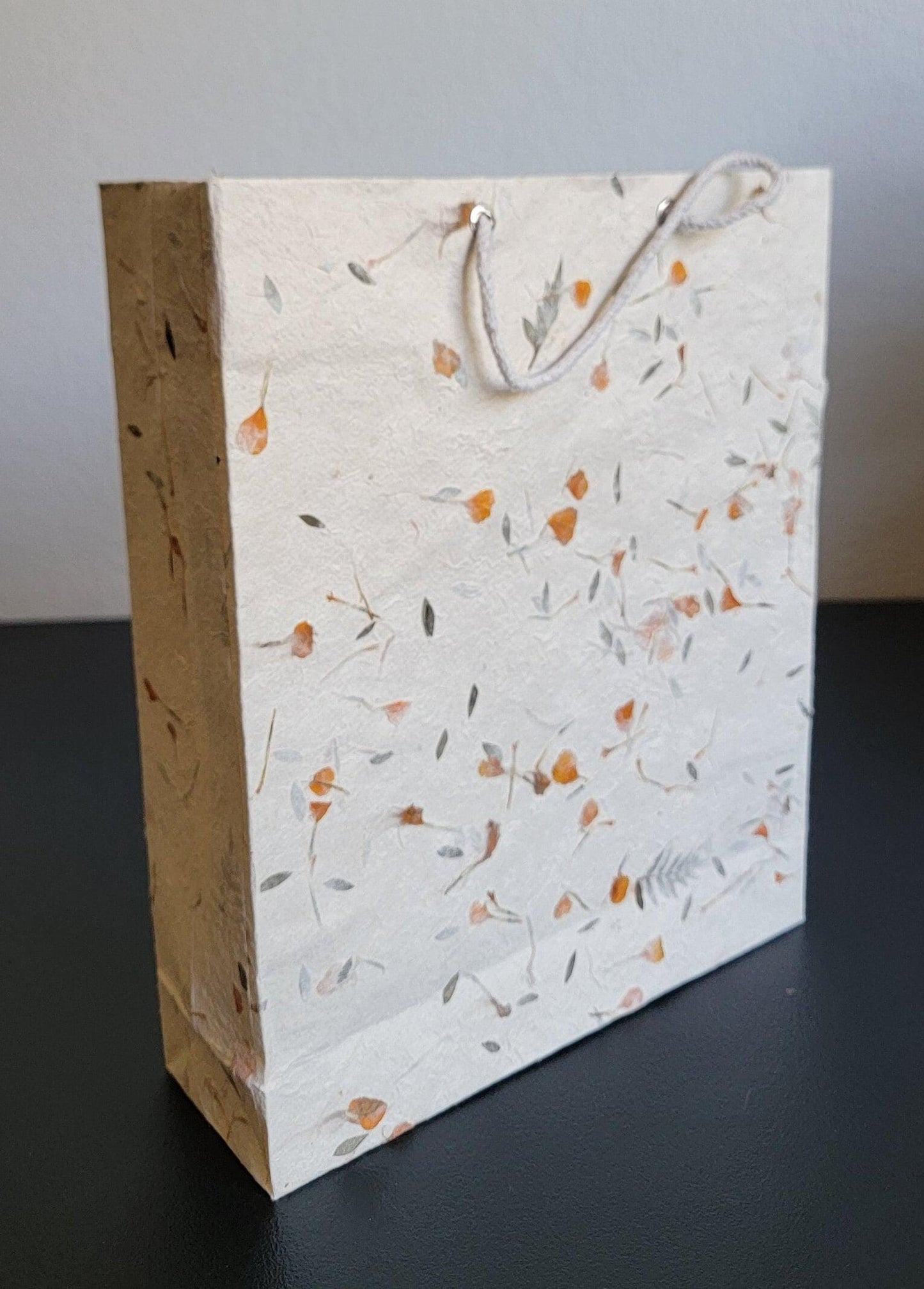 Namaste lokta with marigold, fern and cypress petals/leaves nepalese paper eco friendly sustainable durable organic natural gift bag