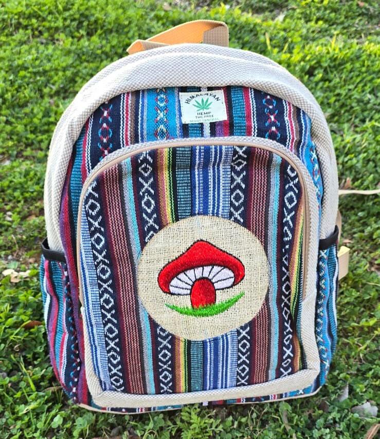 Namaste bohemian mushroom embroidery fashionable unisex multicolor natural gheri with handmade organic vegan eco-friendly backpack.