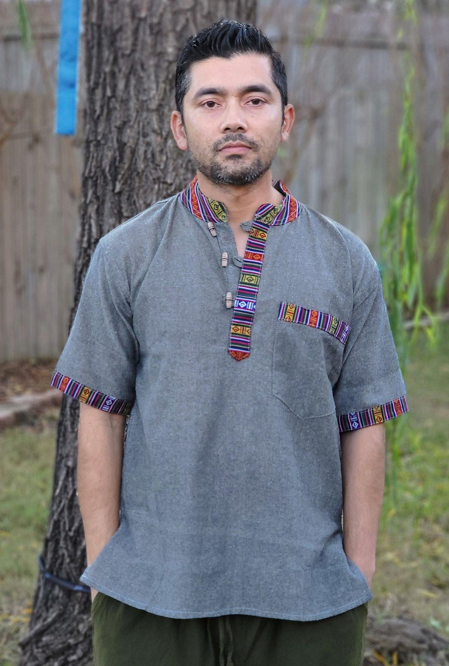 Namaste holiday unisex plain handmade nepalese 100% cotton with border gheri organic top/kurta rn
