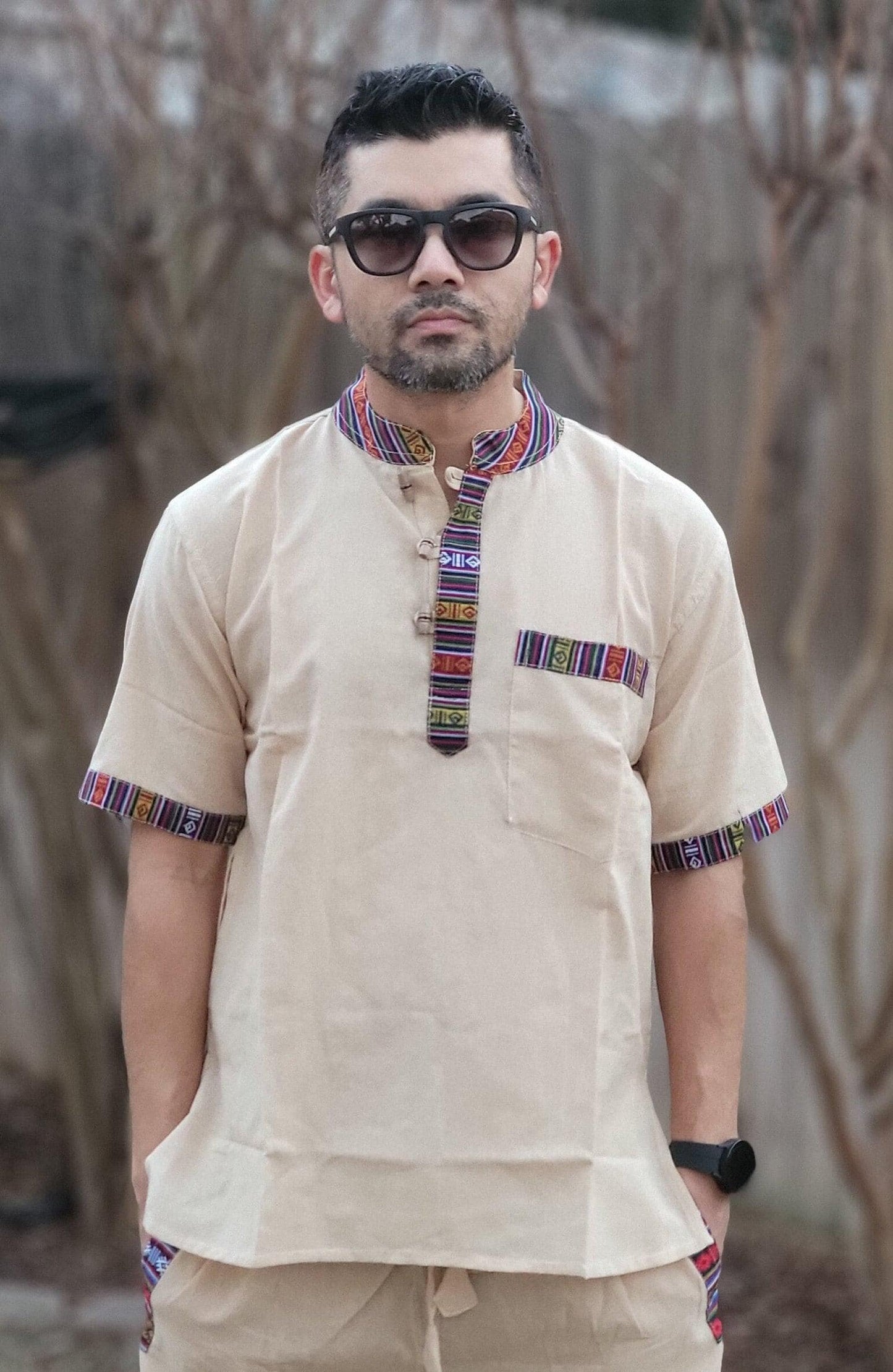Namaste holiday unisex plain handmade nepalese 100% cotton with border gheri organic top/kurta rn