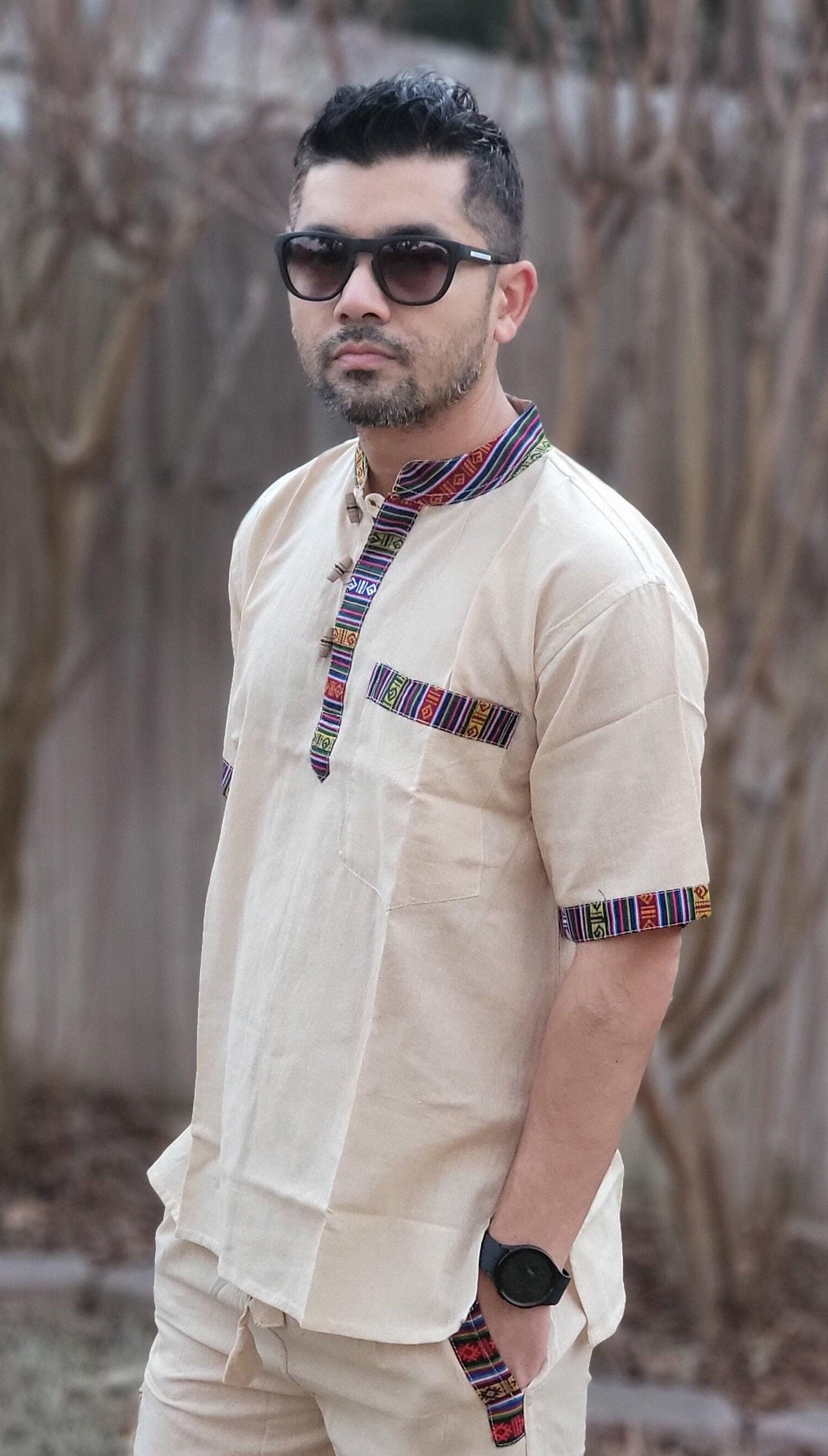 Namaste holiday unisex plain handmade nepalese 100% cotton with border gheri organic top/kurta rn