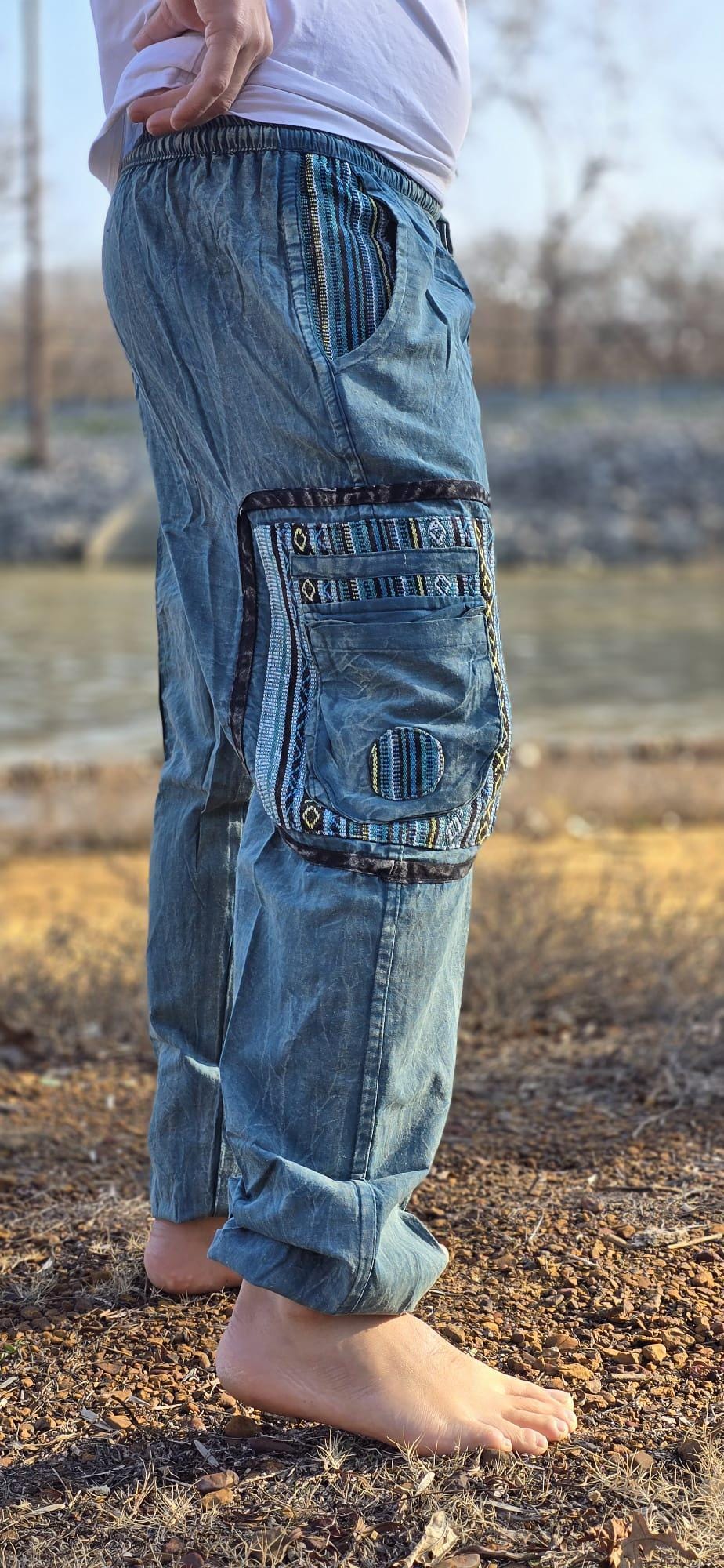 Namaste boho reggae unisex multicolor handmade hippie baby blue non acidic stonewashed dyed cotton harem pants yoga cargo trouser