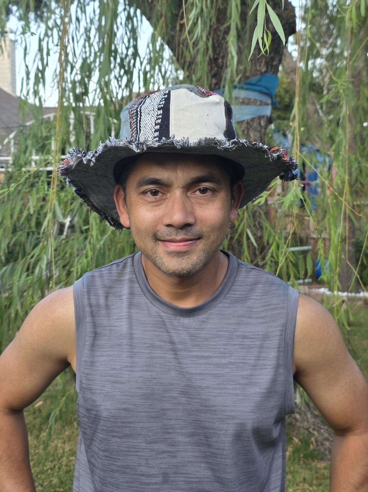 Namaste Fashionable Unisex Multicolor Handmade Flowers Hippie Durable Patchwork Eco-Friendly Organic Hemp Wire Rim Hat