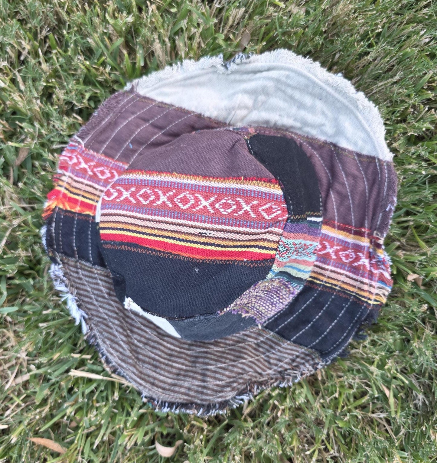 Namaste Fashionable Unisex Multicolor Handmade Flowers Hippie Durable Patchwork Eco-Friendly Organic Hemp Wire Rim Hat