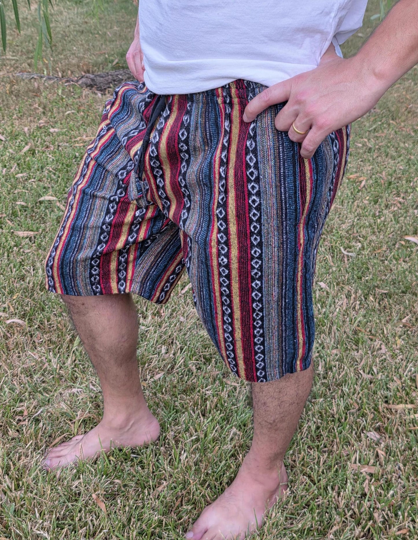 Nepalese unisex handmade colorful Gheri Thick elastic waist cotton shorts