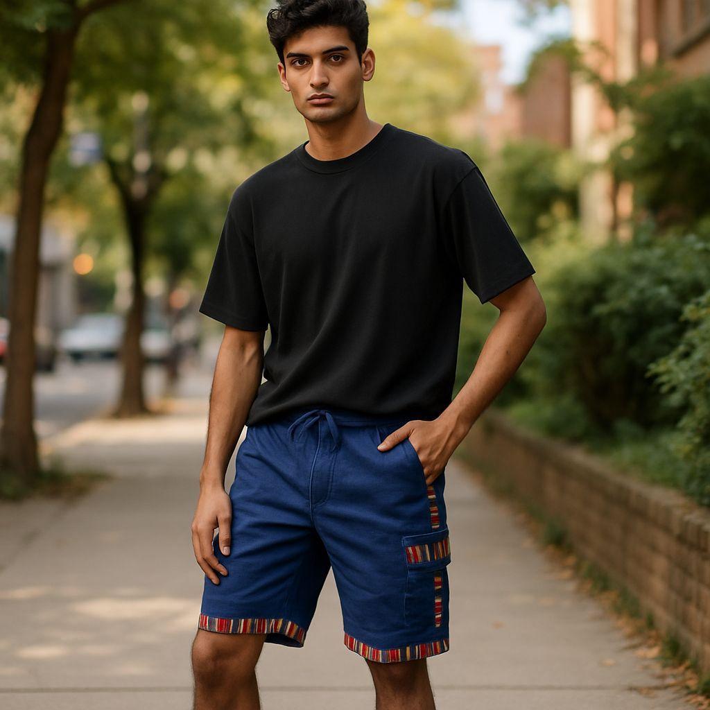 Bohemian handmade cotton unisex elastic colorful cargo shorts