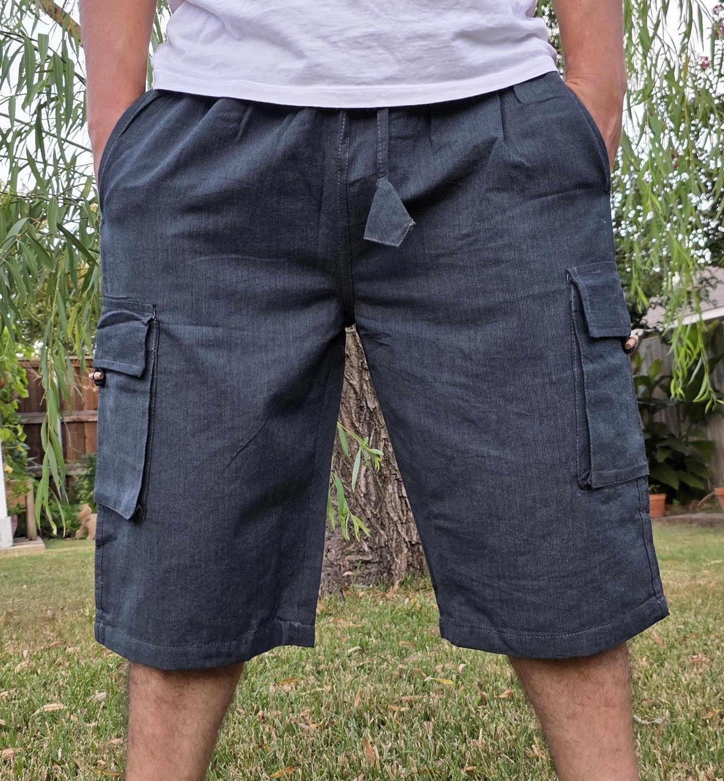 Bohemian handmade cotton unisex elastic quarter pants cargo shorts
