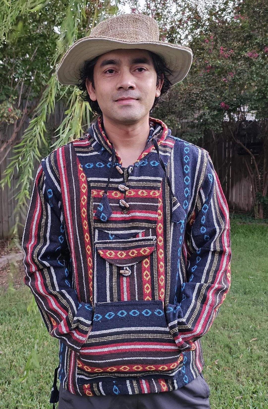 Namaste redblue hippie unisex puncho retro multicolored baja nepalese pullover limited edition handmade fashionable gheri warm pullover