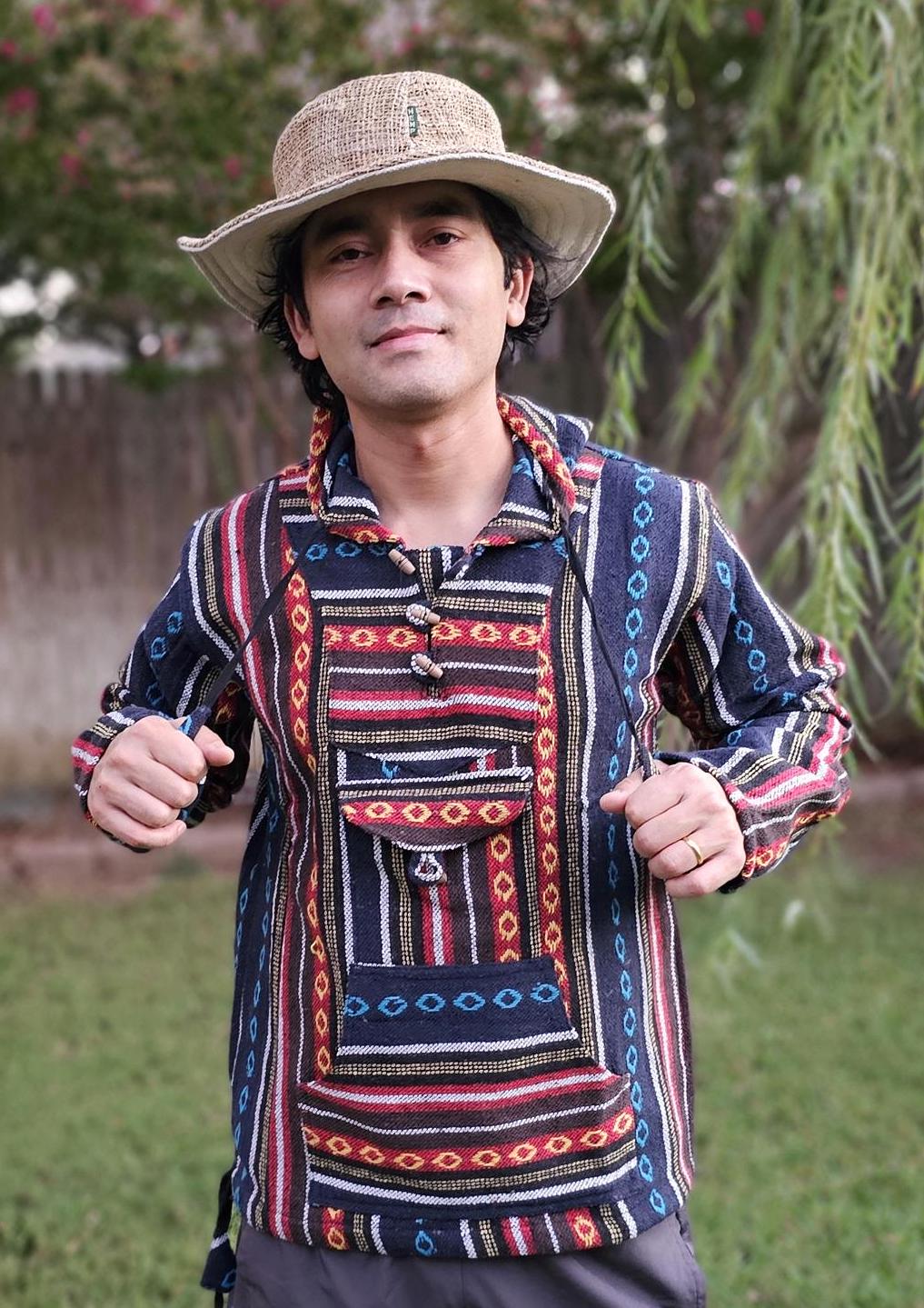 Namaste redblue hippie unisex puncho retro multicolored baja nepalese pullover limited edition handmade fashionable gheri warm pullover
