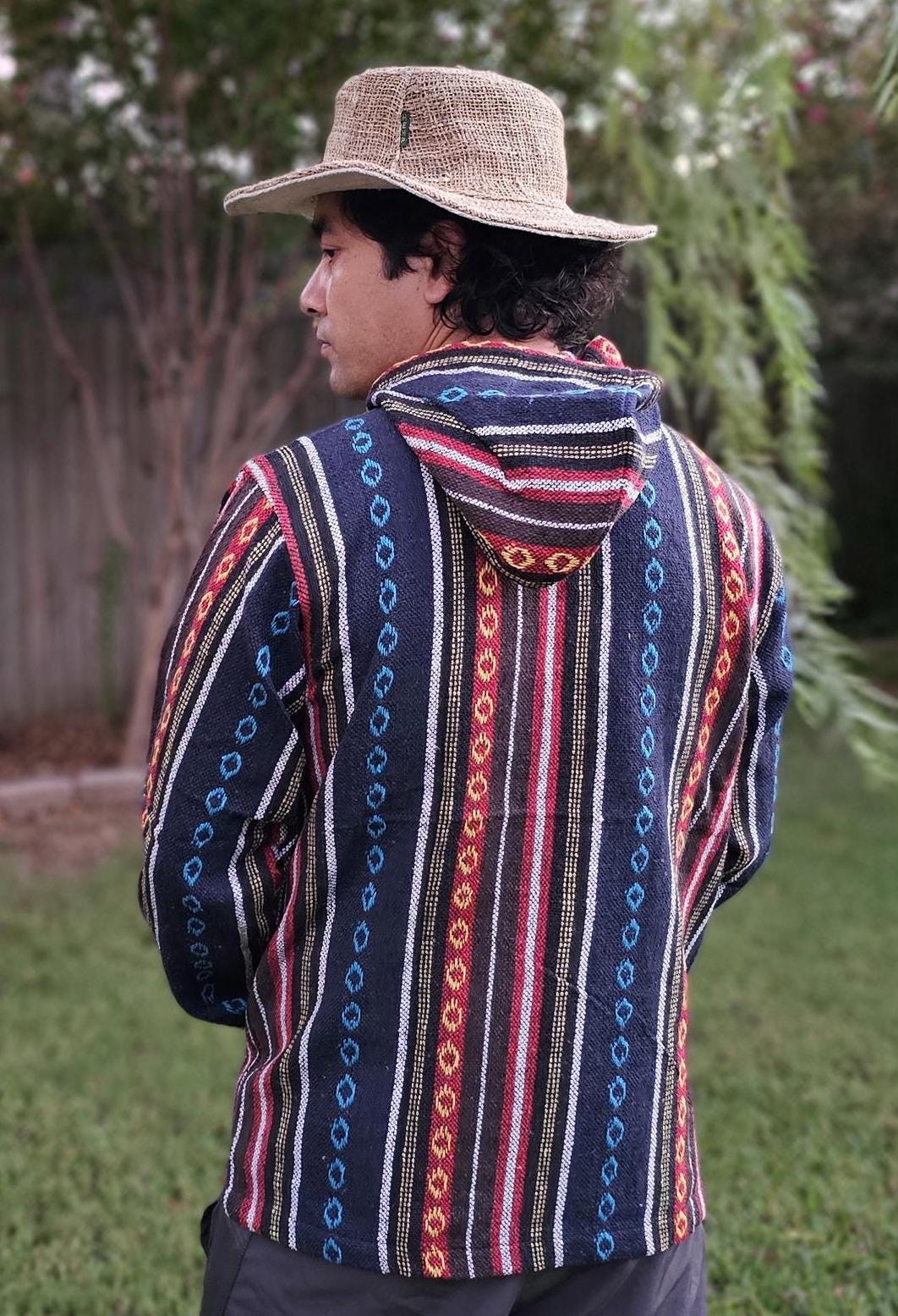 Namaste redblue hippie unisex puncho retro multicolored baja nepalese pullover limited edition handmade fashionable gheri warm pullover