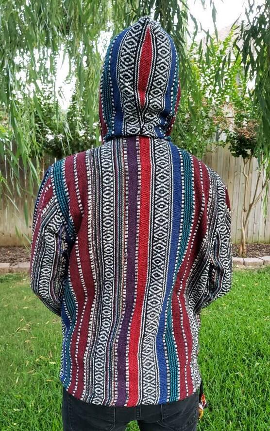 Namaste redblue hippie unisex puncho retro multicolored baja nepalese pullover limited edition handmade fashionable gheri warm pullover