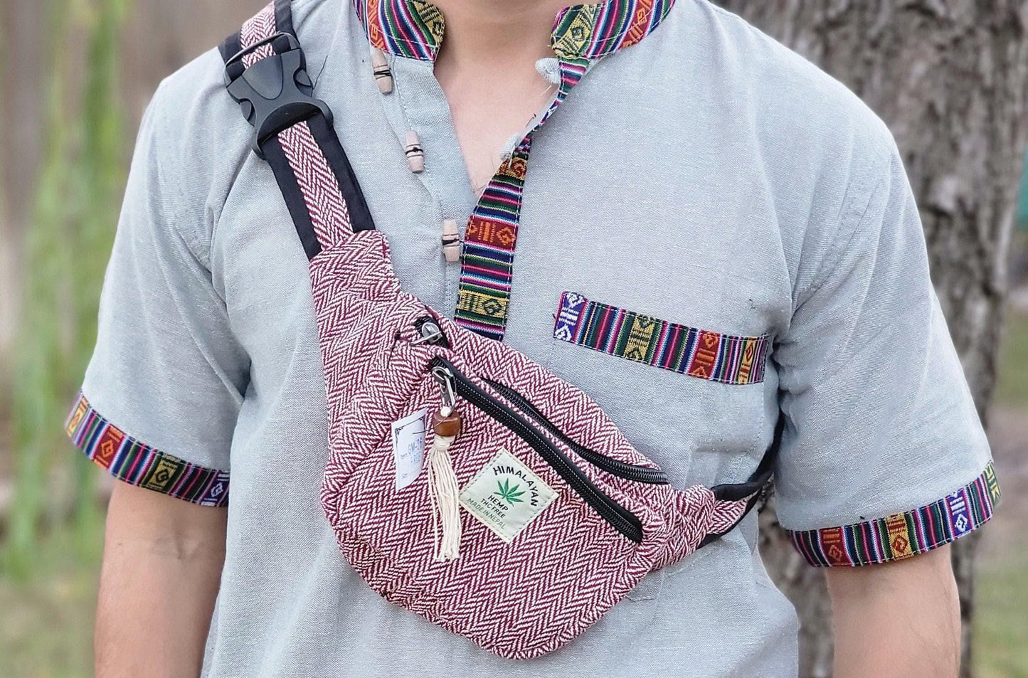 Namaste handmade unisex colorful fashionable unique organic hemp bag/fanny pack/bum bag/money bag/passport bag