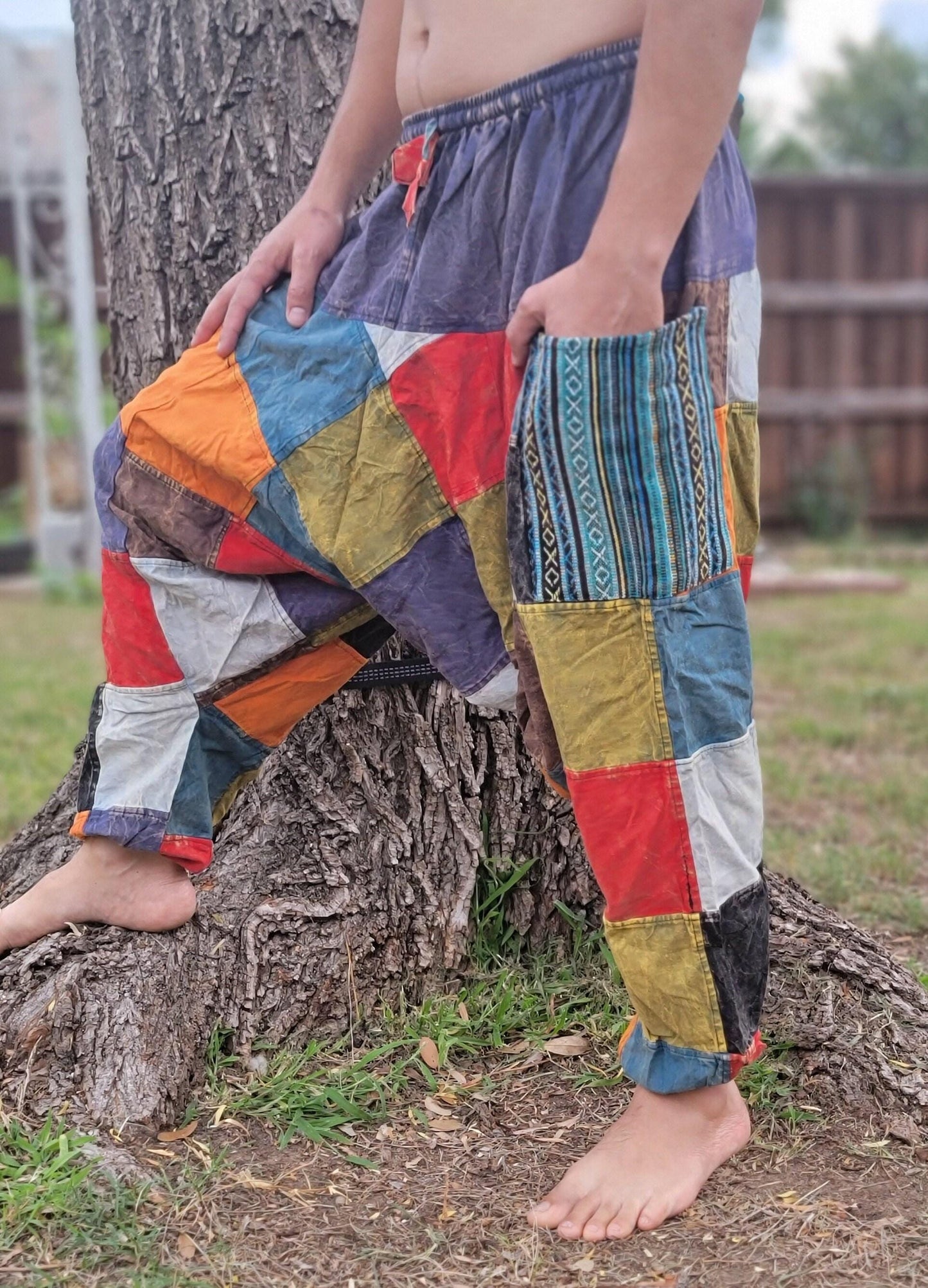 Namaste fashionable unisex multicolor handmade hippie patchwork dyed cotton baggy boho comfy festival yoga harem pants trouser