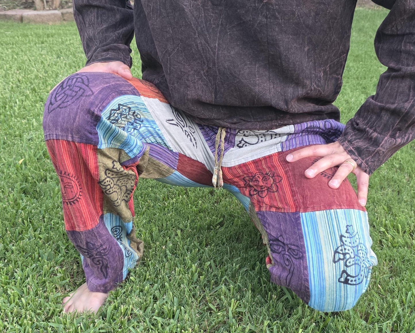 Namaste bohemian unisex reggae multicolor handmade hippie patchwork colorful cotton trouser.