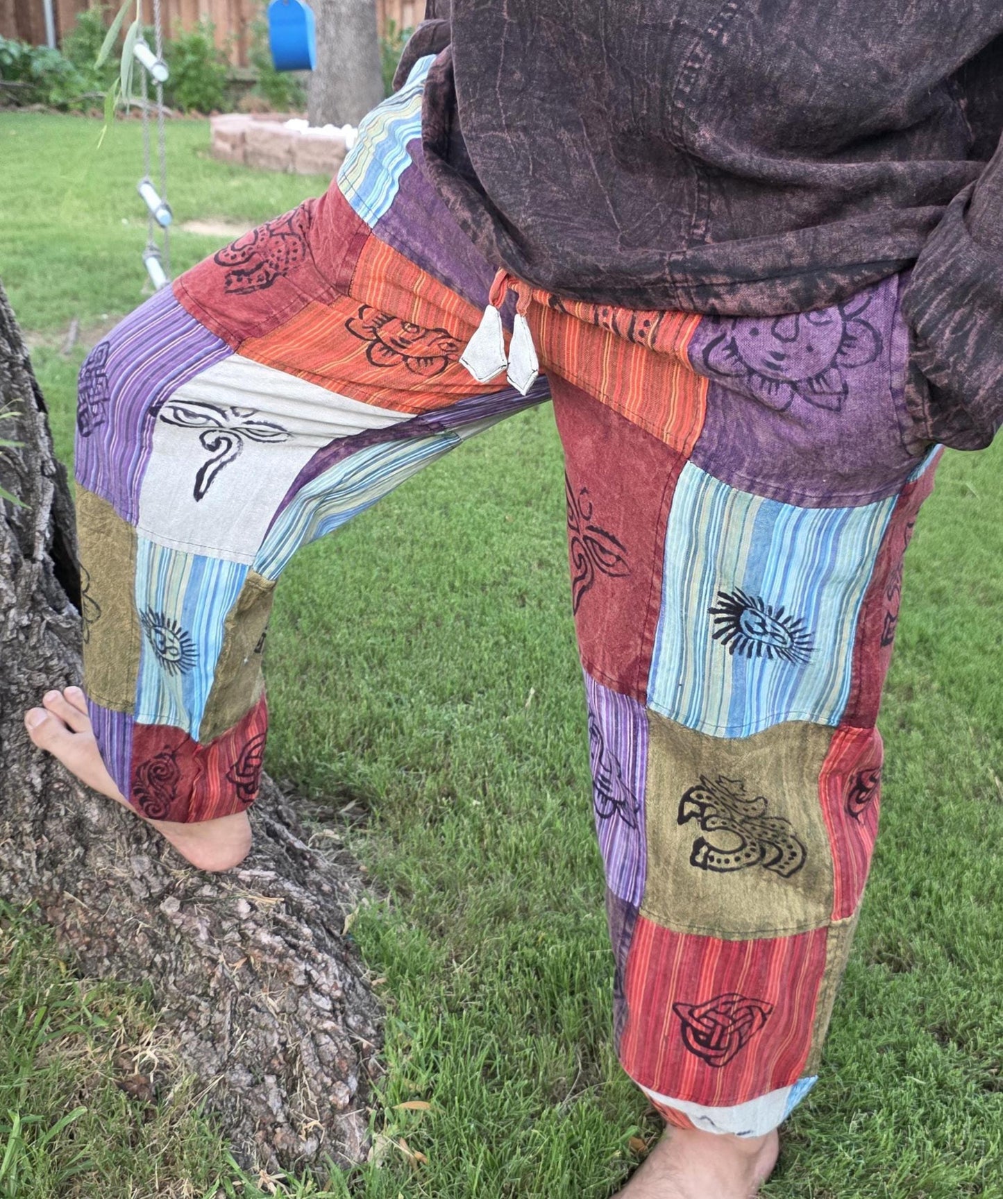 Namaste bohemian unisex reggae multicolor handmade hippie patchwork colorful cotton trouser.