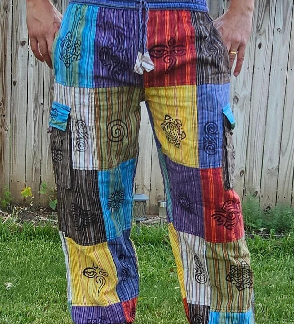 Namaste fashionable unisex multicolor handmade hippie patchwork non acidic dyed cotton hippy boho comfy festival yoga pants trouser