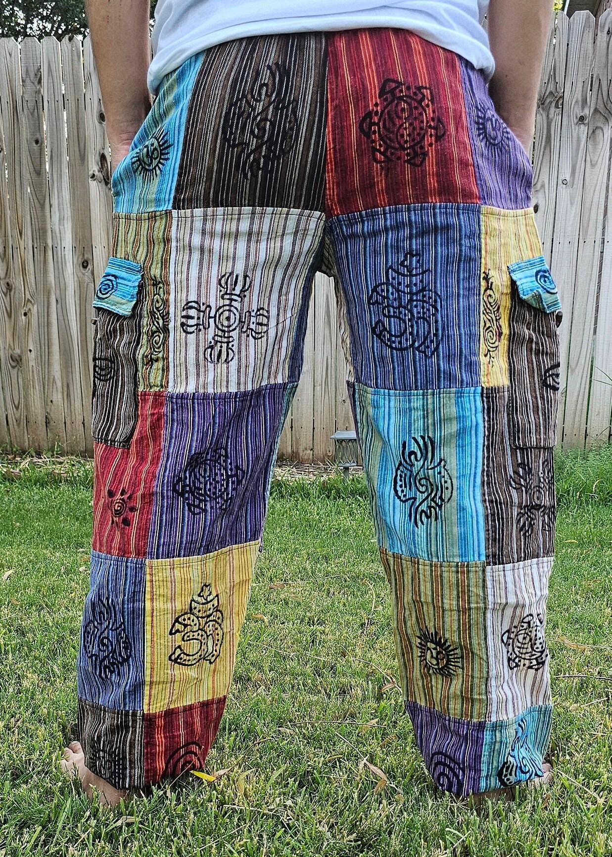 Namaste fashionable unisex multicolor handmade hippie patchwork non acidic dyed cotton hippy boho comfy festival yoga pants trouser