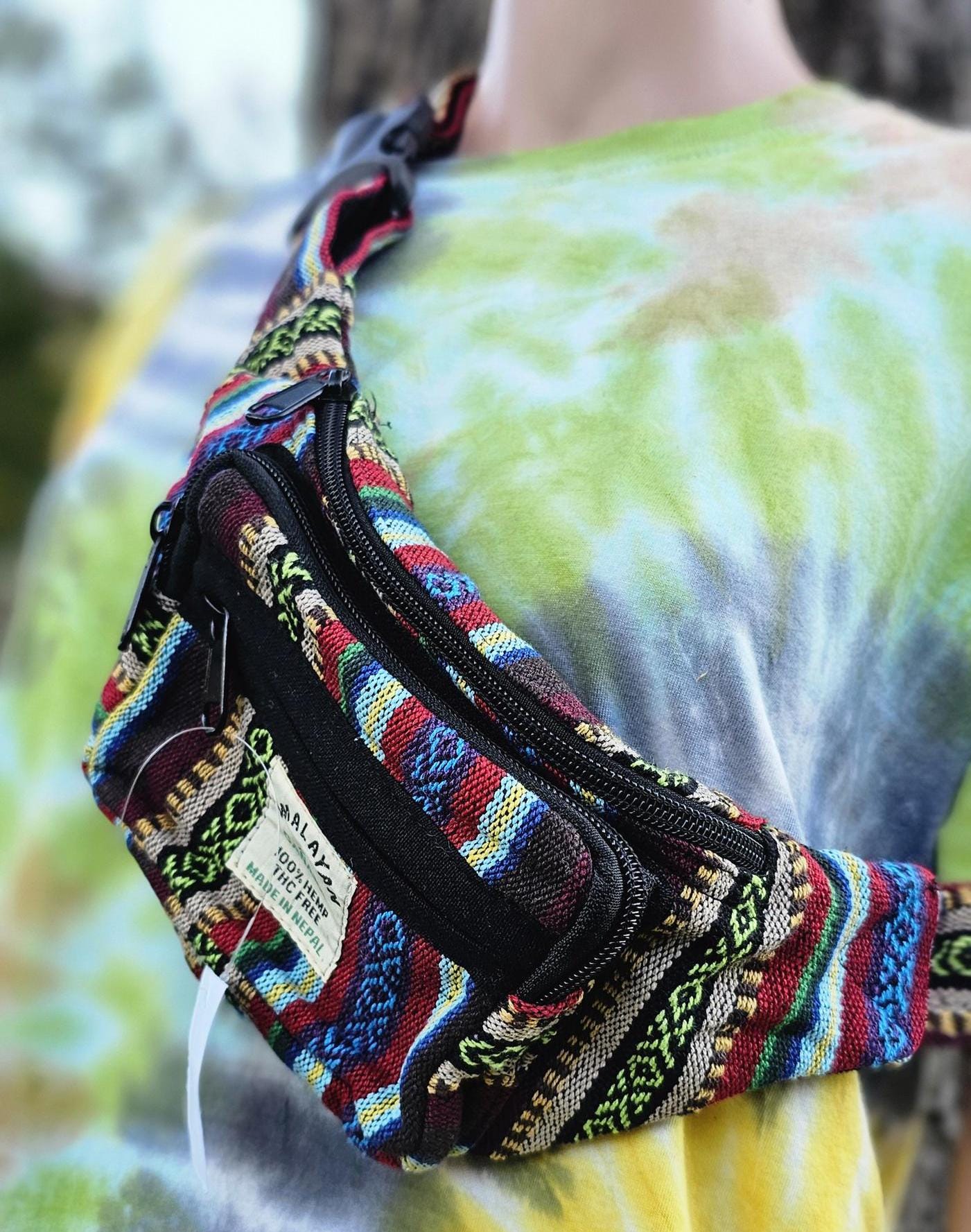 Namaste handmade unisex colorful fashionable unique organic hemp bag/fanny pack/bum bag/money bag/passport bag