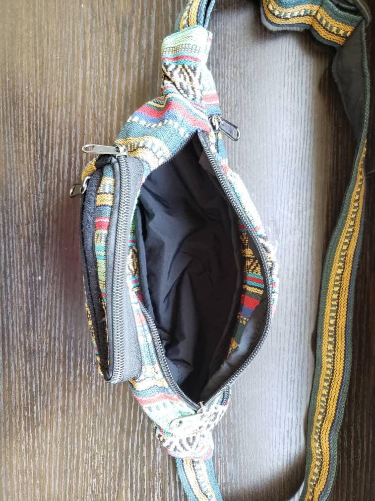 Namaste handmade unisex colorful fashionable unique organic hemp bag/fanny pack/bum bag/money bag/passport bag