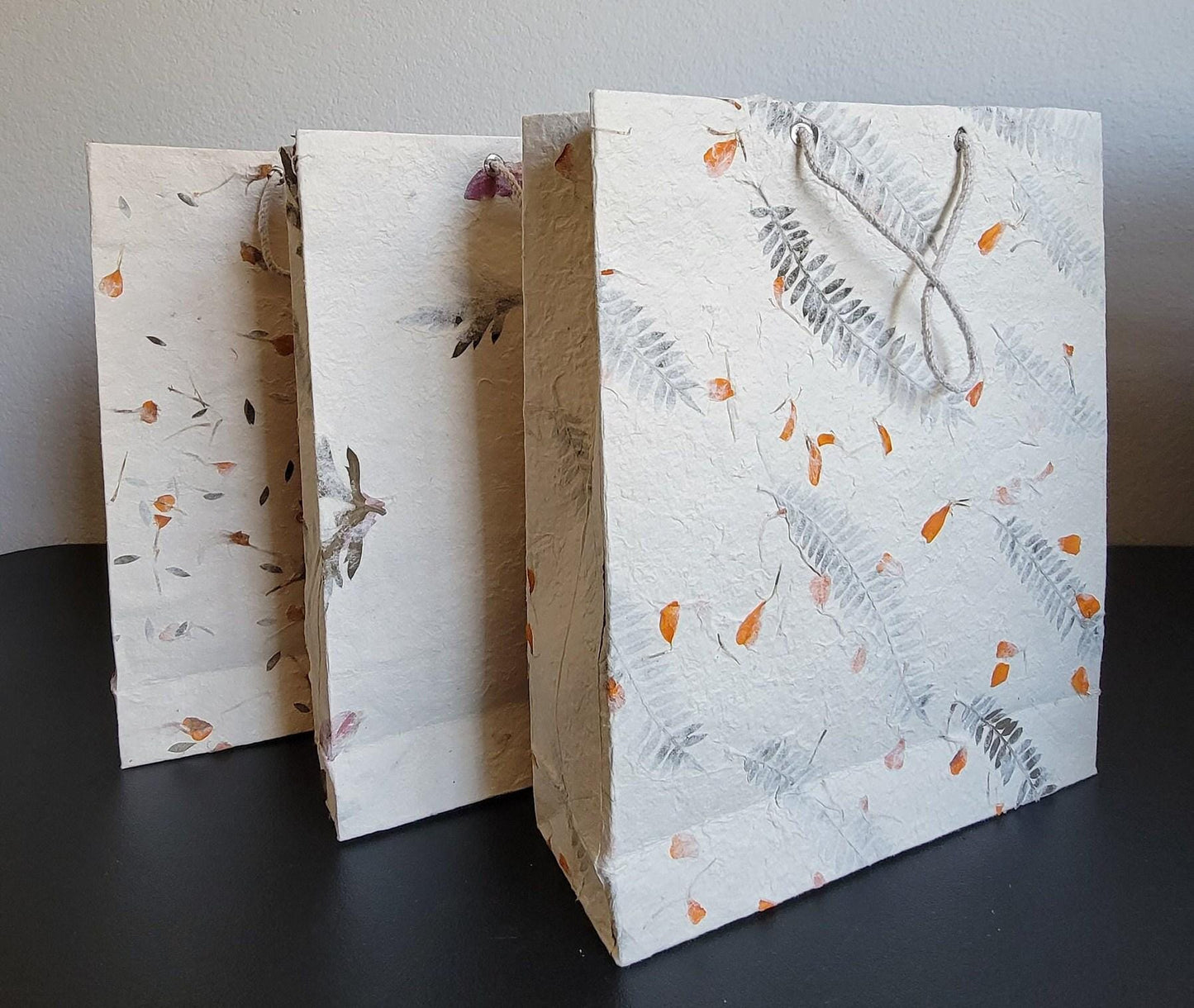 Namaste lokta with marigold, fern and cypress petals/leaves nepalese paper eco friendly sustainable durable organic natural gift bag