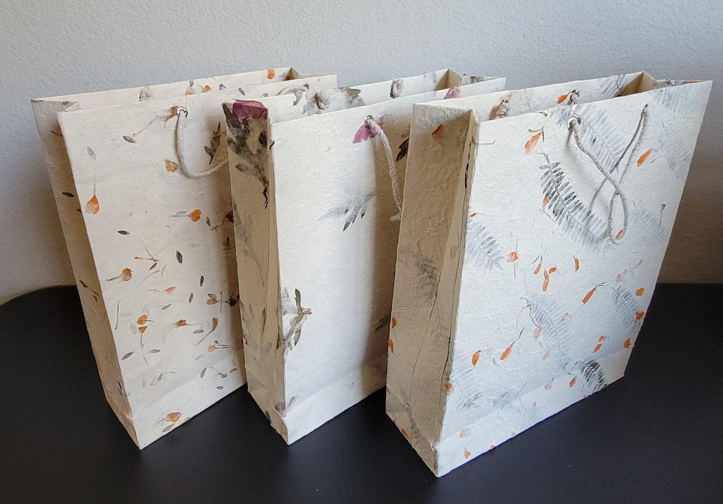 Namaste lokta with marigold, fern and cypress petals/leaves nepalese paper eco friendly sustainable durable organic natural gift bag