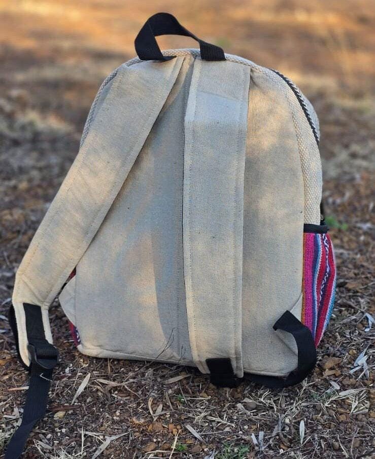 Namaste bohemian mushroom embroidery fashionable unisex multicolor natural gheri with handmade organic vegan eco-friendly backpack.