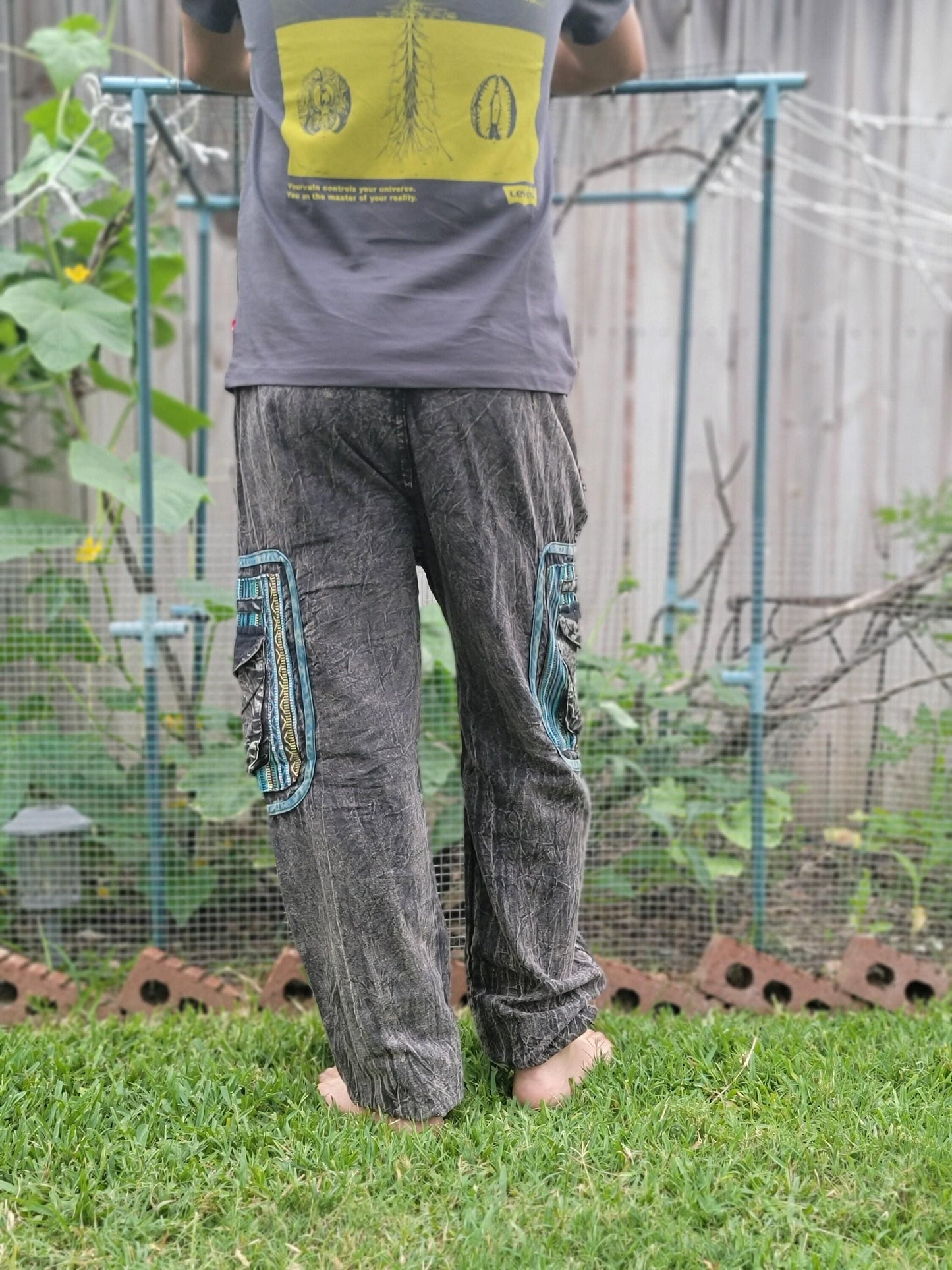 Handmade unisex stonewashed boho reggae pant cargo trouser