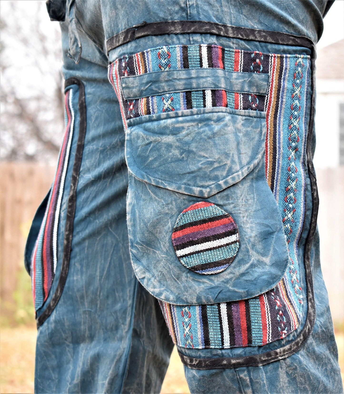 Namaste boho reggae unisex multicolor handmade hippie baby blue non acidic stonewashed dyed cotton harem pants yoga cargo trouser
