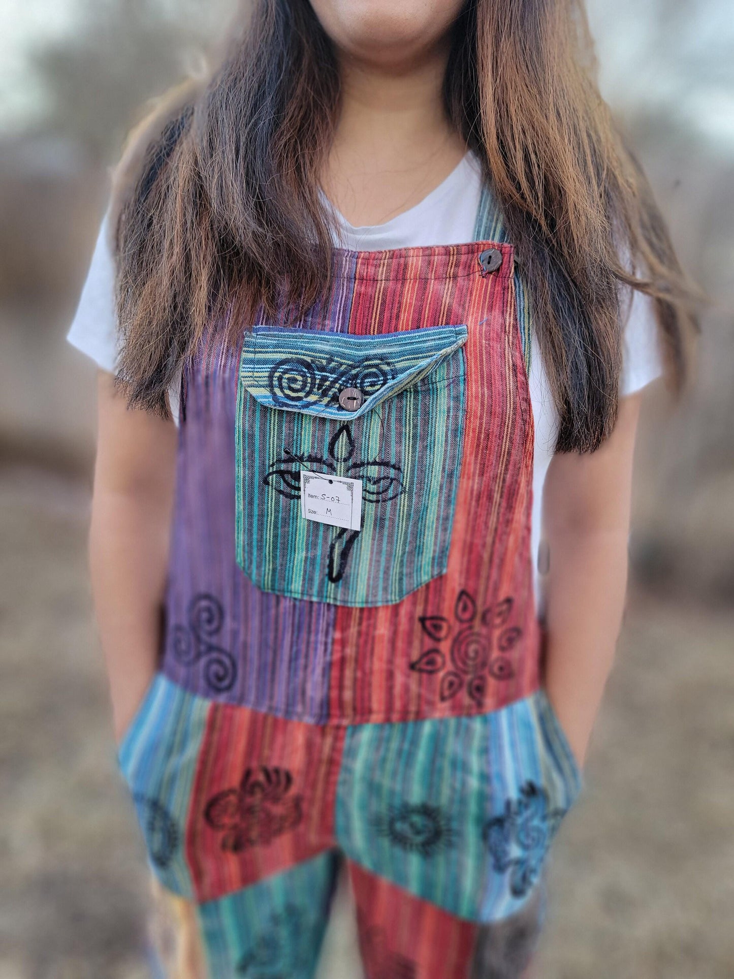 Namaste fashionable unisex multicolor stonewashed handmade hippie patchwork durable non acidic hippie cotton jumpsuit dungarees
