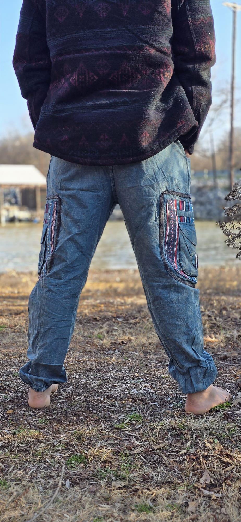 Namaste boho reggae unisex multicolor handmade hippie baby blue non acidic stonewashed dyed cotton harem pants yoga cargo trouser