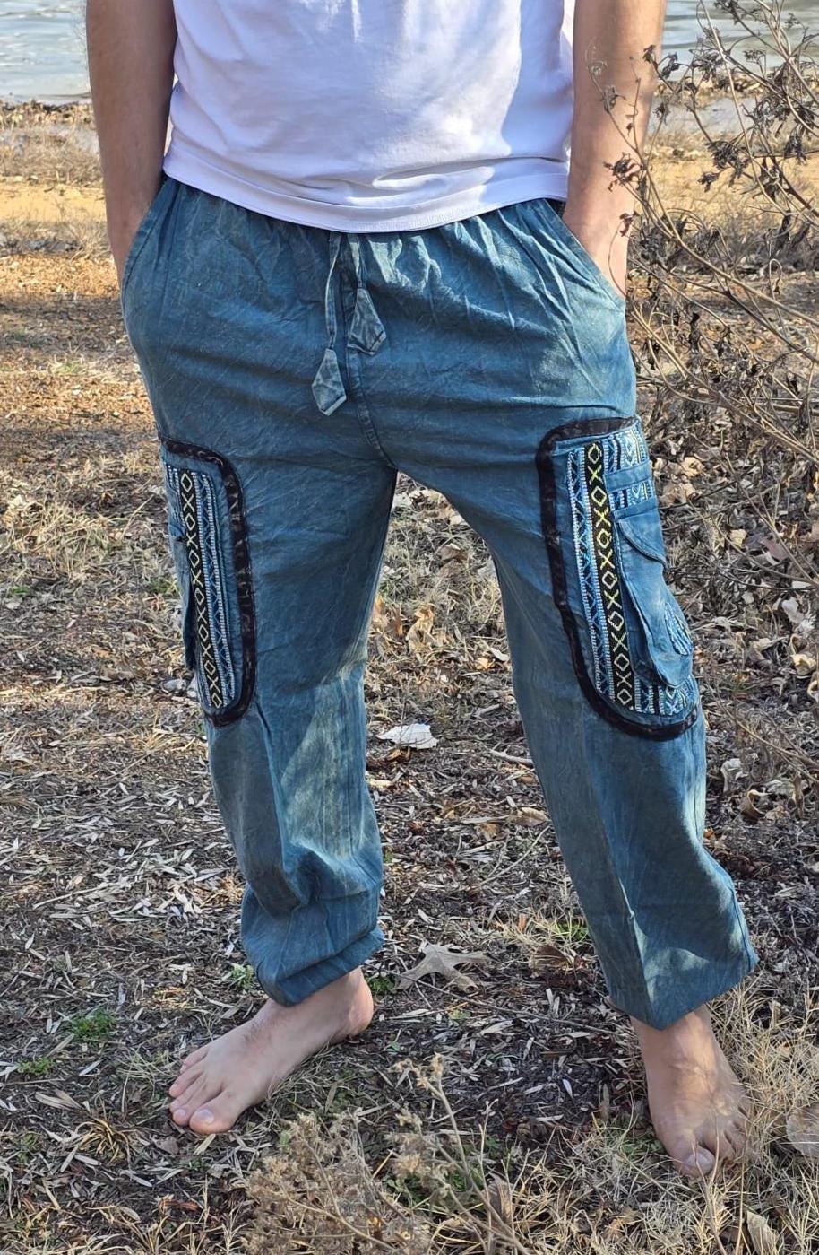 Namaste boho reggae unisex multicolor handmade hippie baby blue non acidic stonewashed dyed cotton harem pants yoga cargo trouser