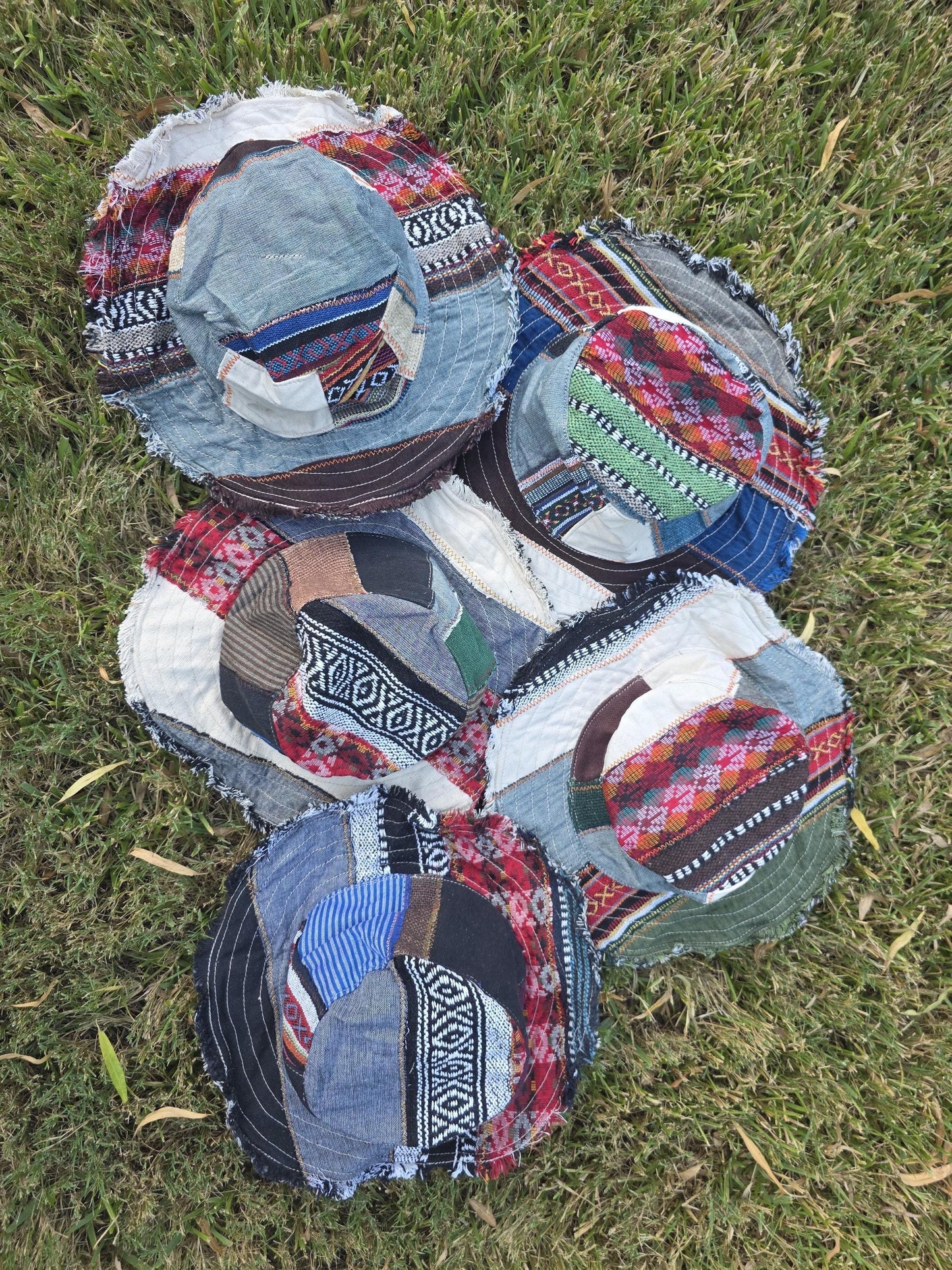 Namaste Fashionable Unisex Multicolor Handmade Flowers Hippie Durable Patchwork Eco-Friendly Organic Hemp Wire Rim Hat