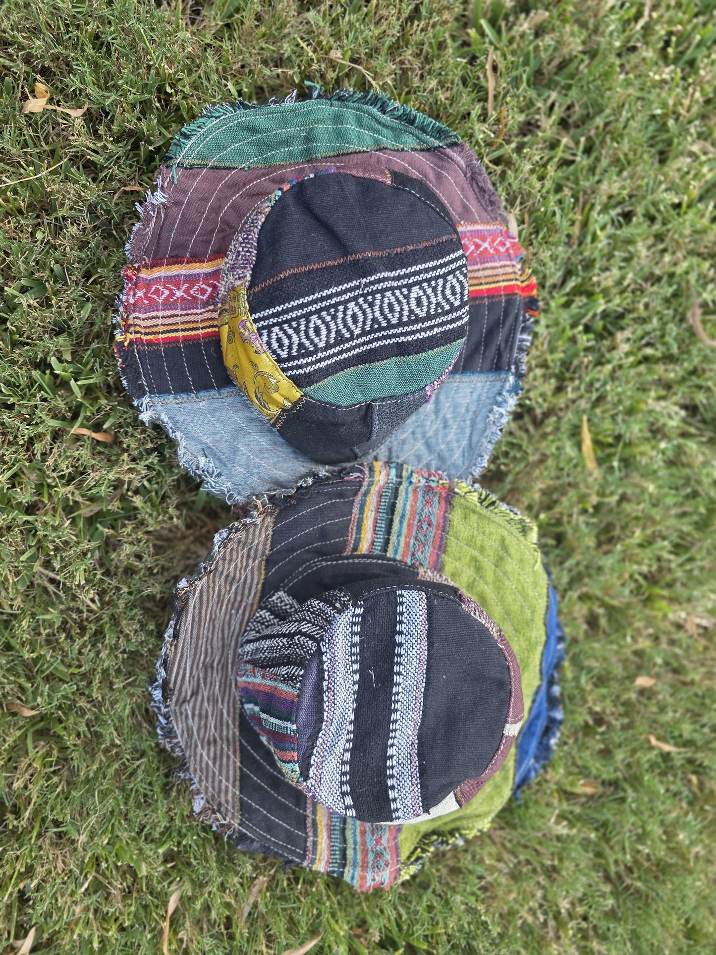 Namaste Fashionable Unisex Multicolor Handmade Flowers Hippie Durable Patchwork Eco-Friendly Organic Hemp Wire Rim Hat