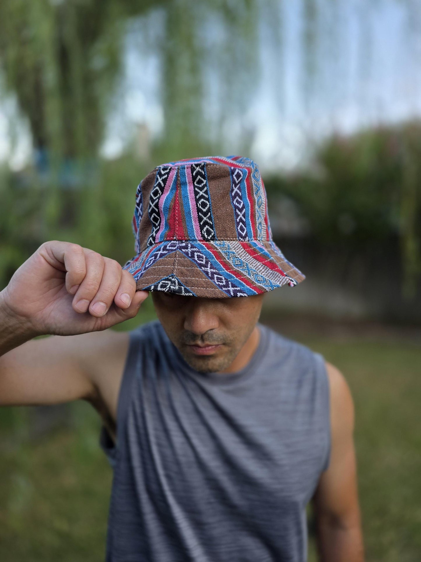 Namaste Fashionable Unisex Multicolor Handmade Flowers Hippie Durable Patchwork Eco-Friendly Organic Hemp Wire Rim Bucket Hat