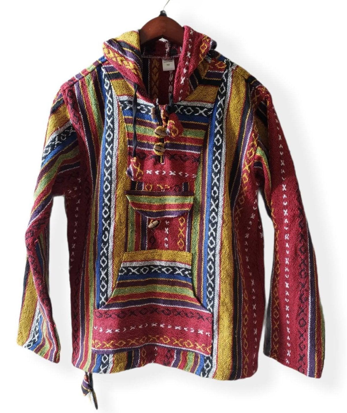 Namaste yellow hippie unisex puncho retro multicolored baja nepalese pullover limited edition handmade fashionable gheri warm pullover