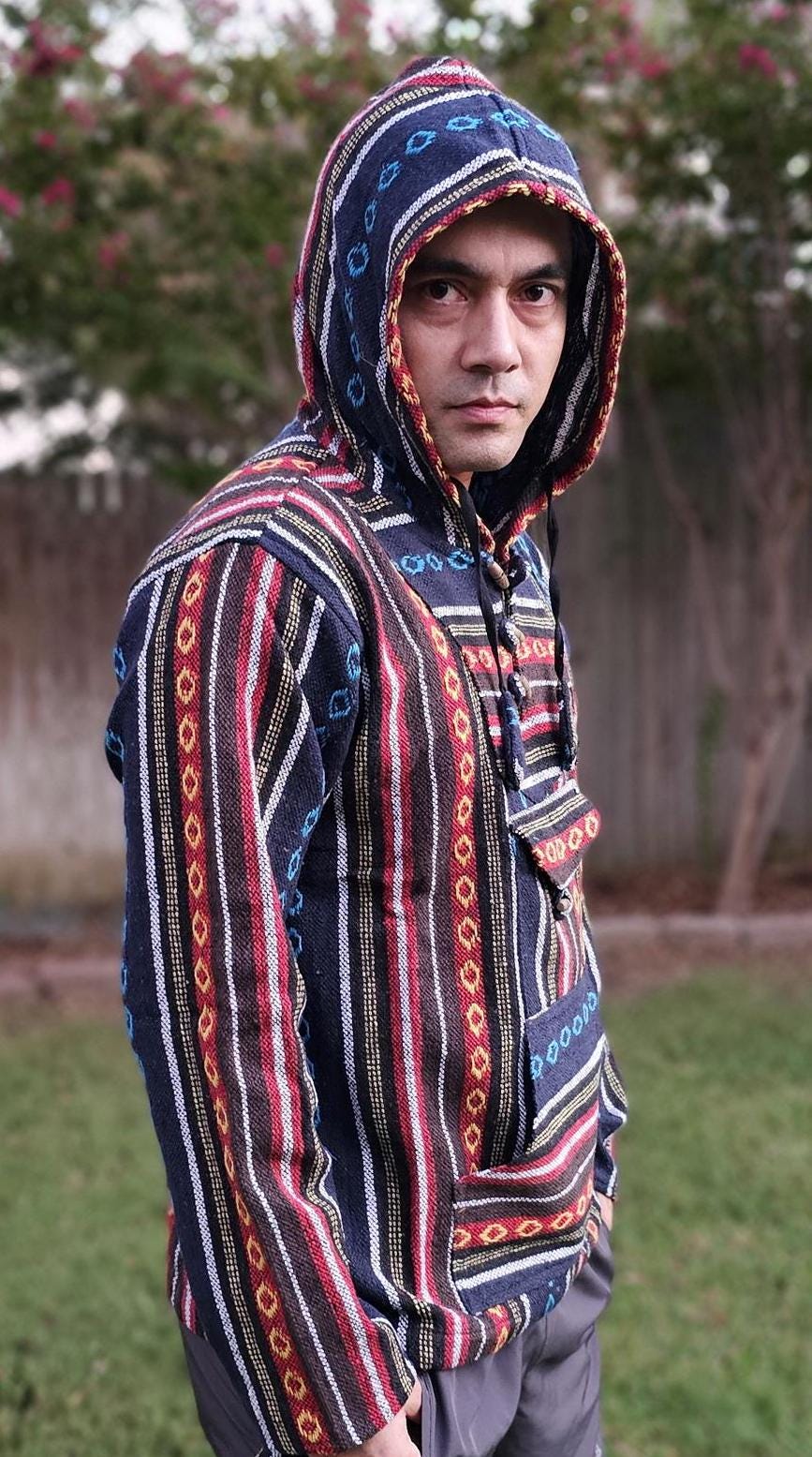 Namaste yellow hippie unisex puncho retro multicolored baja nepalese pullover limited edition handmade fashionable gheri warm pullover