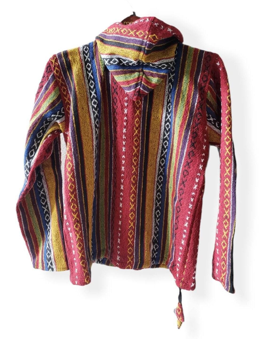 Namaste yellow hippie unisex puncho retro multicolored baja nepalese pullover limited edition handmade fashionable gheri warm pullover