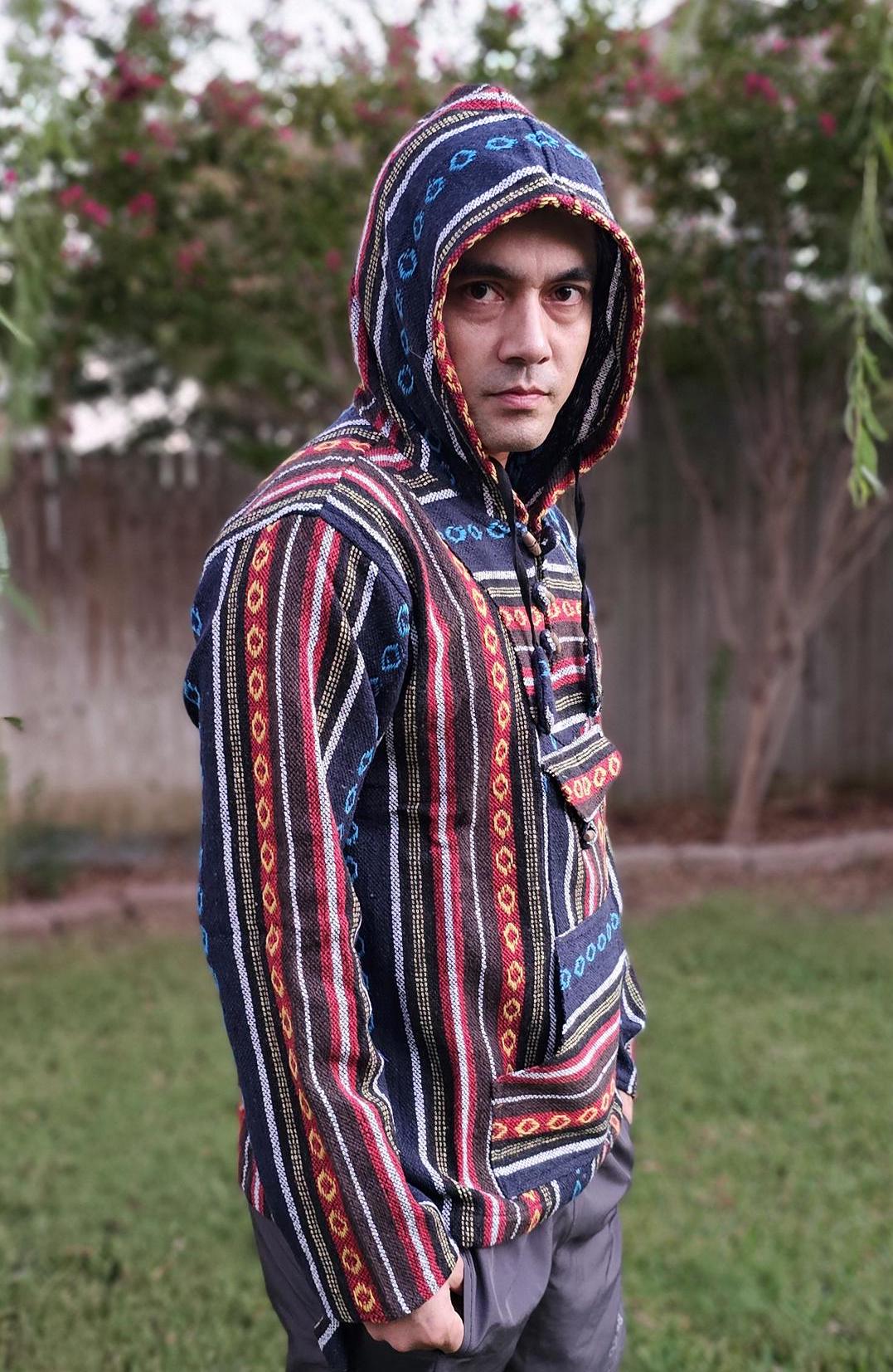Namaste redblue hippie unisex puncho retro multicolored baja nepalese pullover limited edition handmade fashionable gheri warm pullover