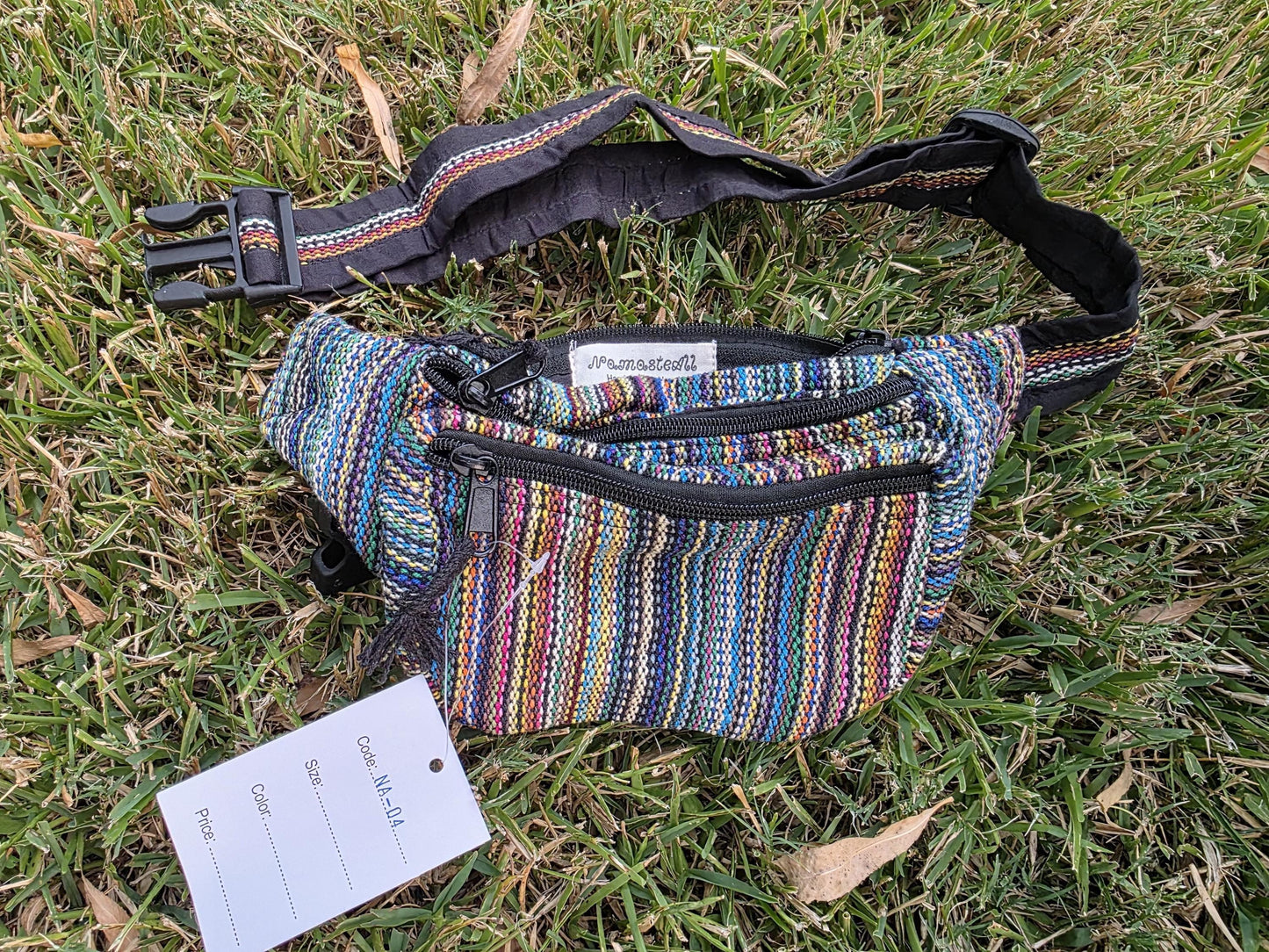 Namaste handmade unisex colorful fashionable unique organic hemp bag/fanny pack/bum bag/money bag/passport bag