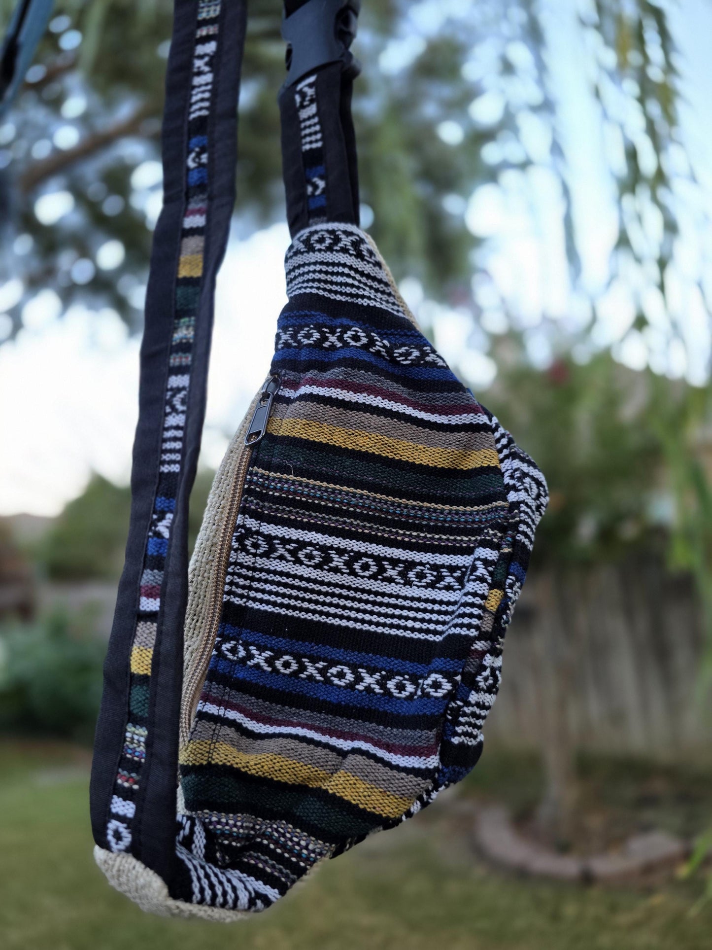 Namaste handmade unisex colorful fashionable unique organic hemp bag/fanny pack/bum bag/money bag/passport bag
